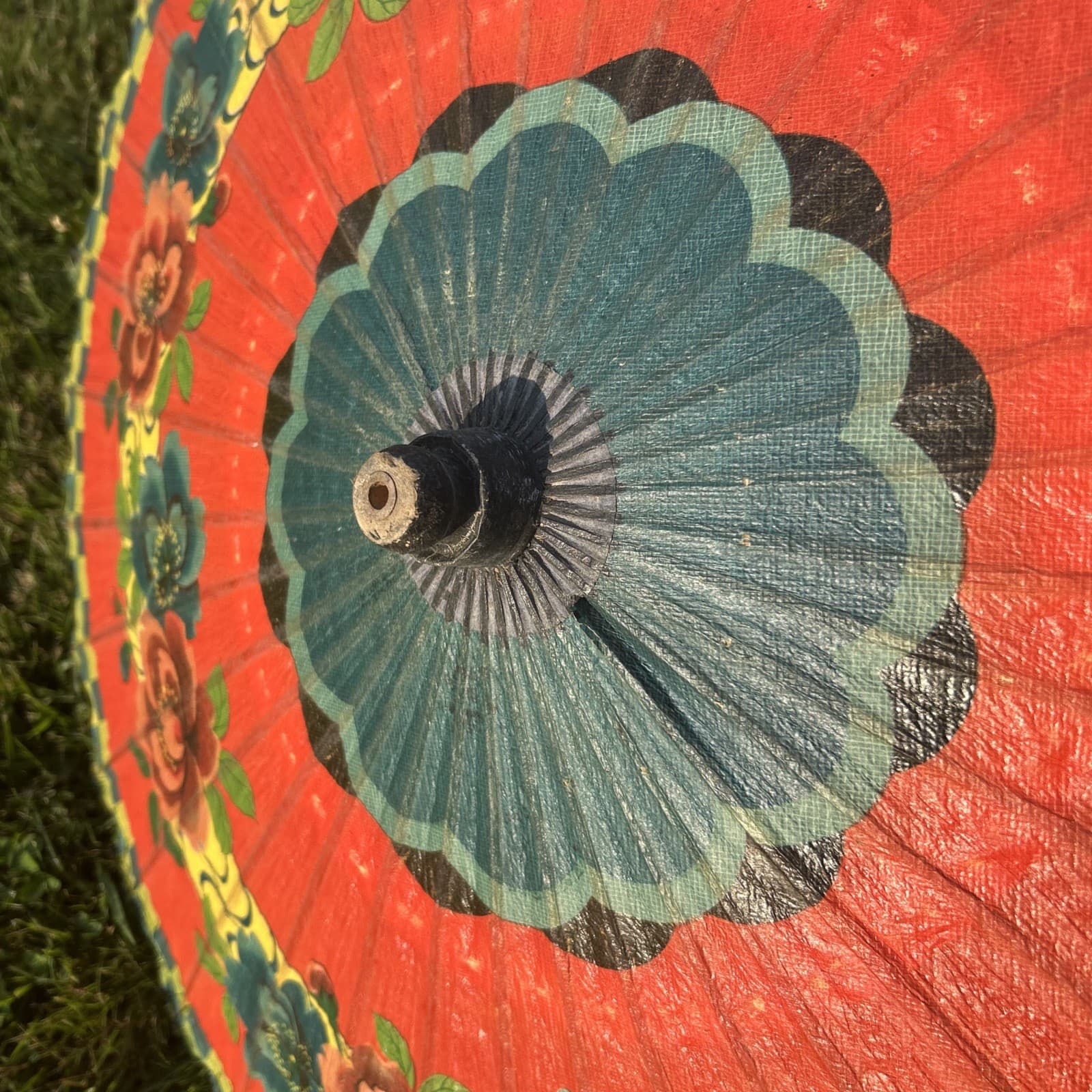 Vintage Japanese Chinese Bamboo Rice Paper Wood Umbrella Parasol 3