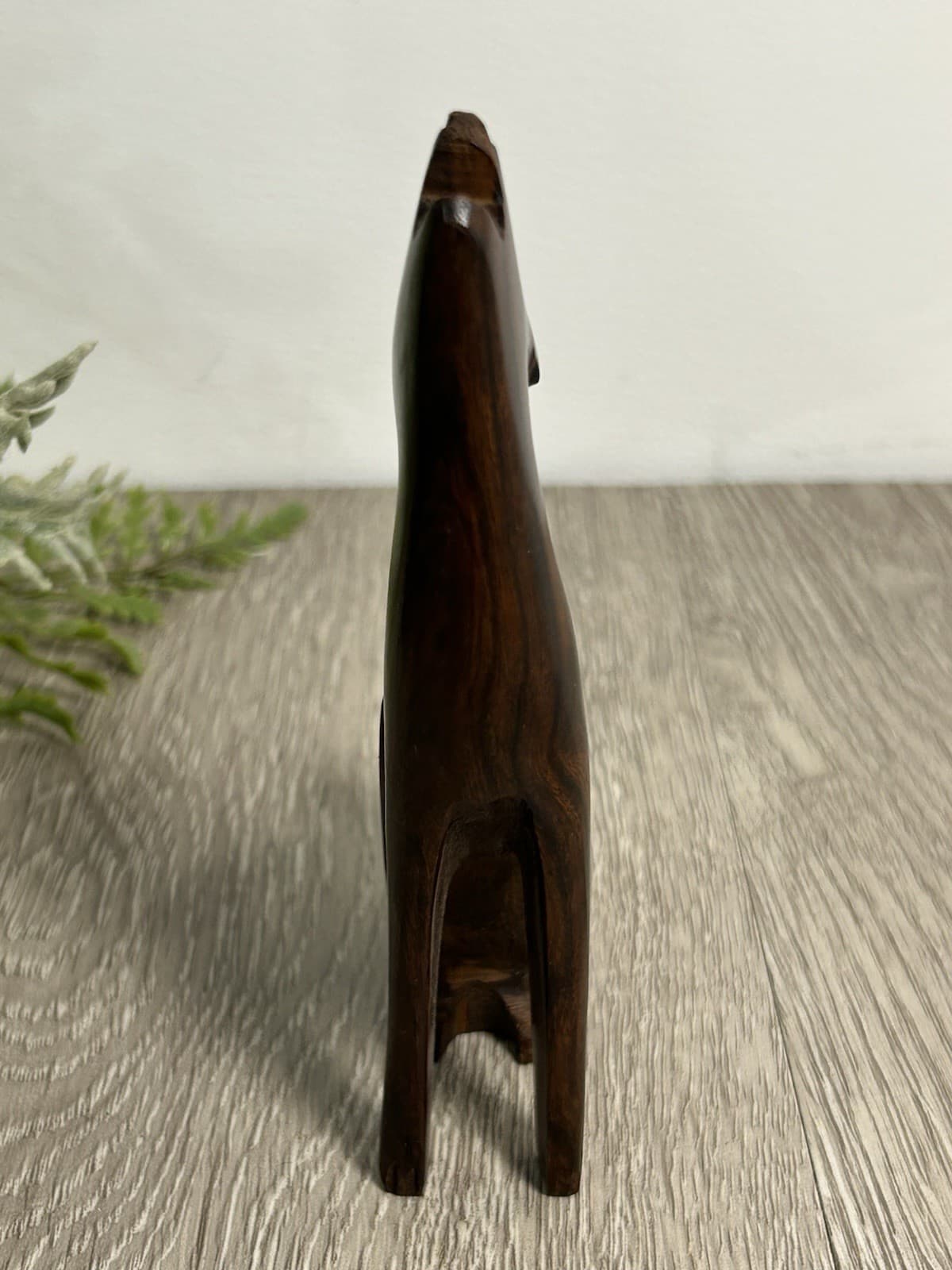 Vintage MCM Hand Carved Mahogany Wooden Howling Wolf Figurine 2