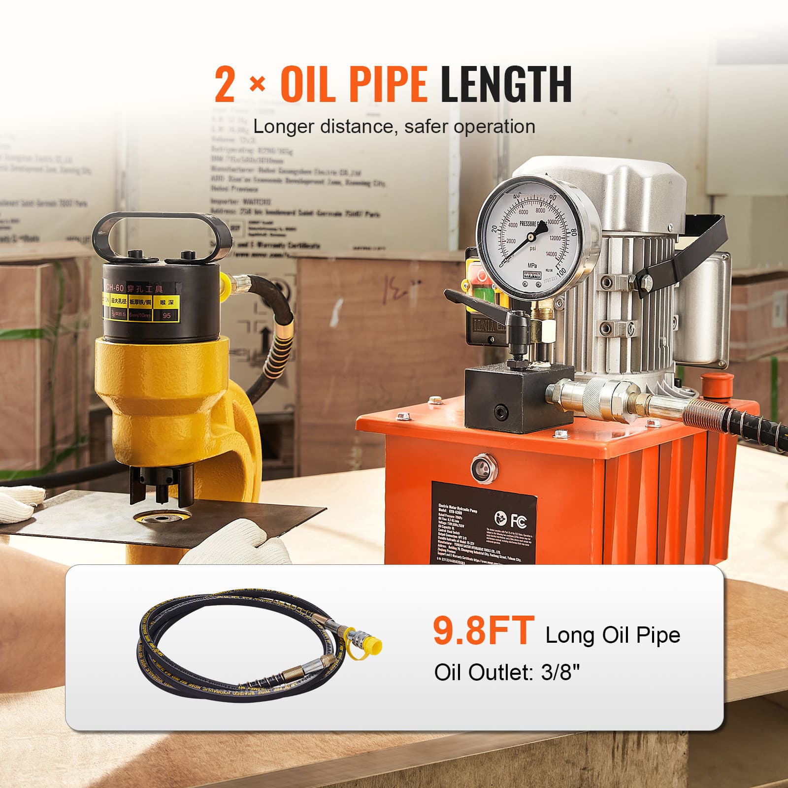 Electric Hydraulic Pump Single Acting Oil Pump 10000 PSI 8L Manual Valve 2