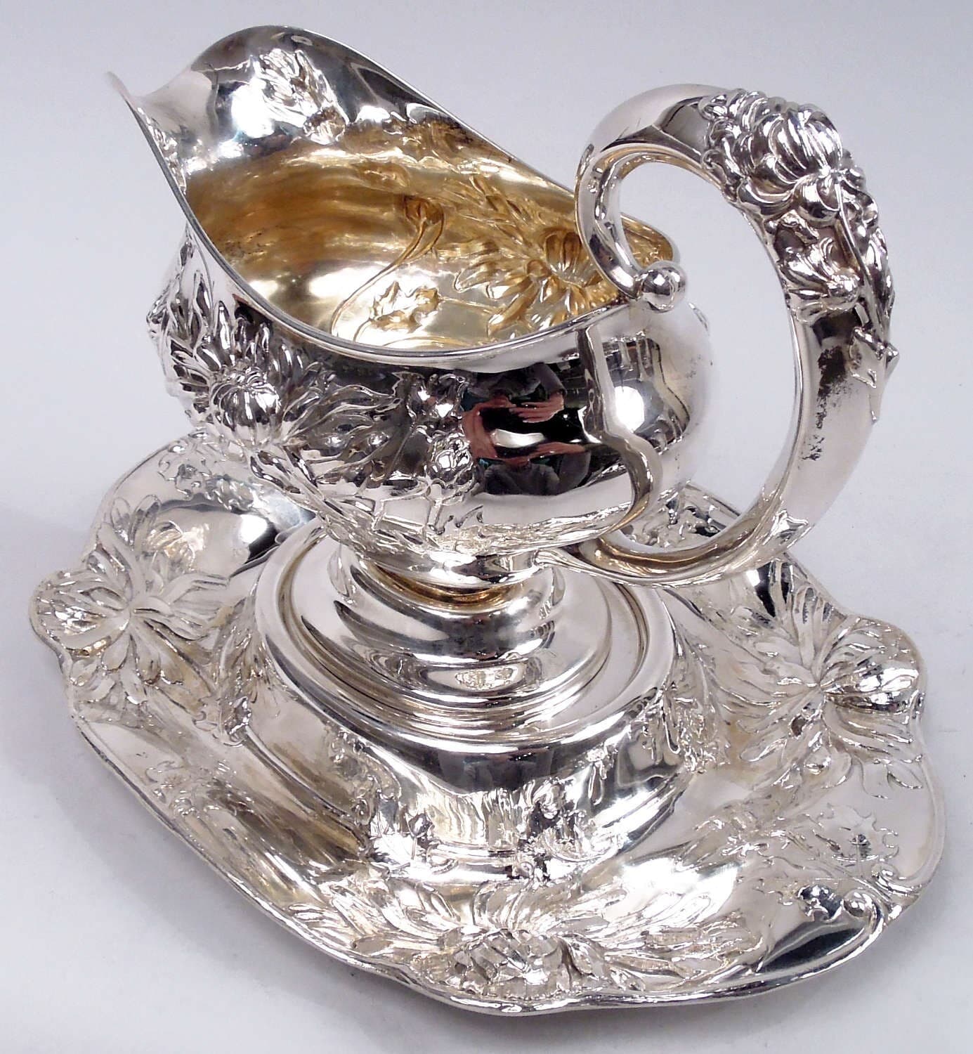 Alvin Gravy Boat Stand 2996 Chrysanthemum Sauce American Sterling Silver 6