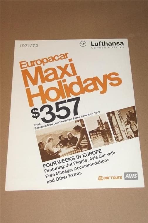 1971 LUFTHANSA GERMAN AIRLINES EUROPACAR HOLIDAY TOURS BROCHURE ~VOLKSWAGEN AVIS