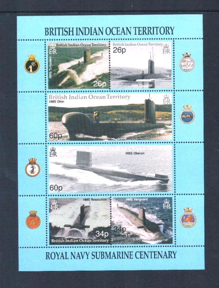 $17.00 Scott Value - 2001 BIOT BR INDIAN OCEAN Submarines s/s British MNH NH UMM 3