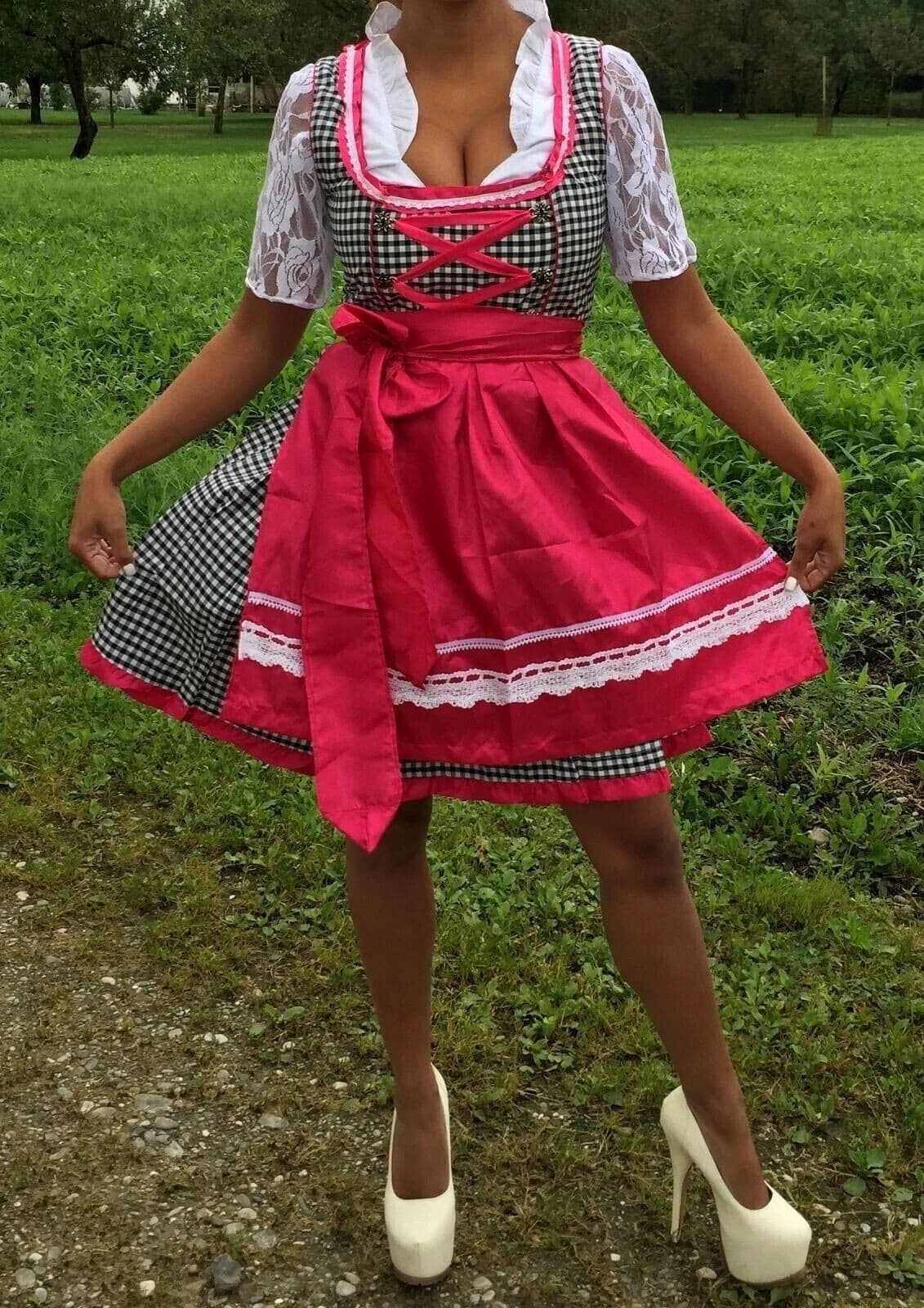 sz 6,NEW!Germany,Fest,Trachten,Oktoberfest,Dirndl Dress,3-pc,Red,Black,Lace Arms