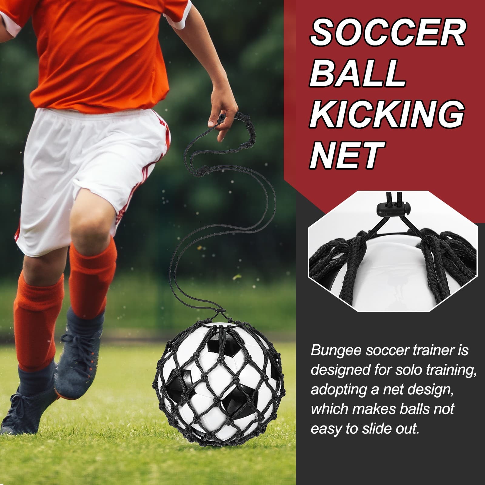 Soccer Ball Net, Solo Football Ball Kick Net Practice Training, Black/Red 4