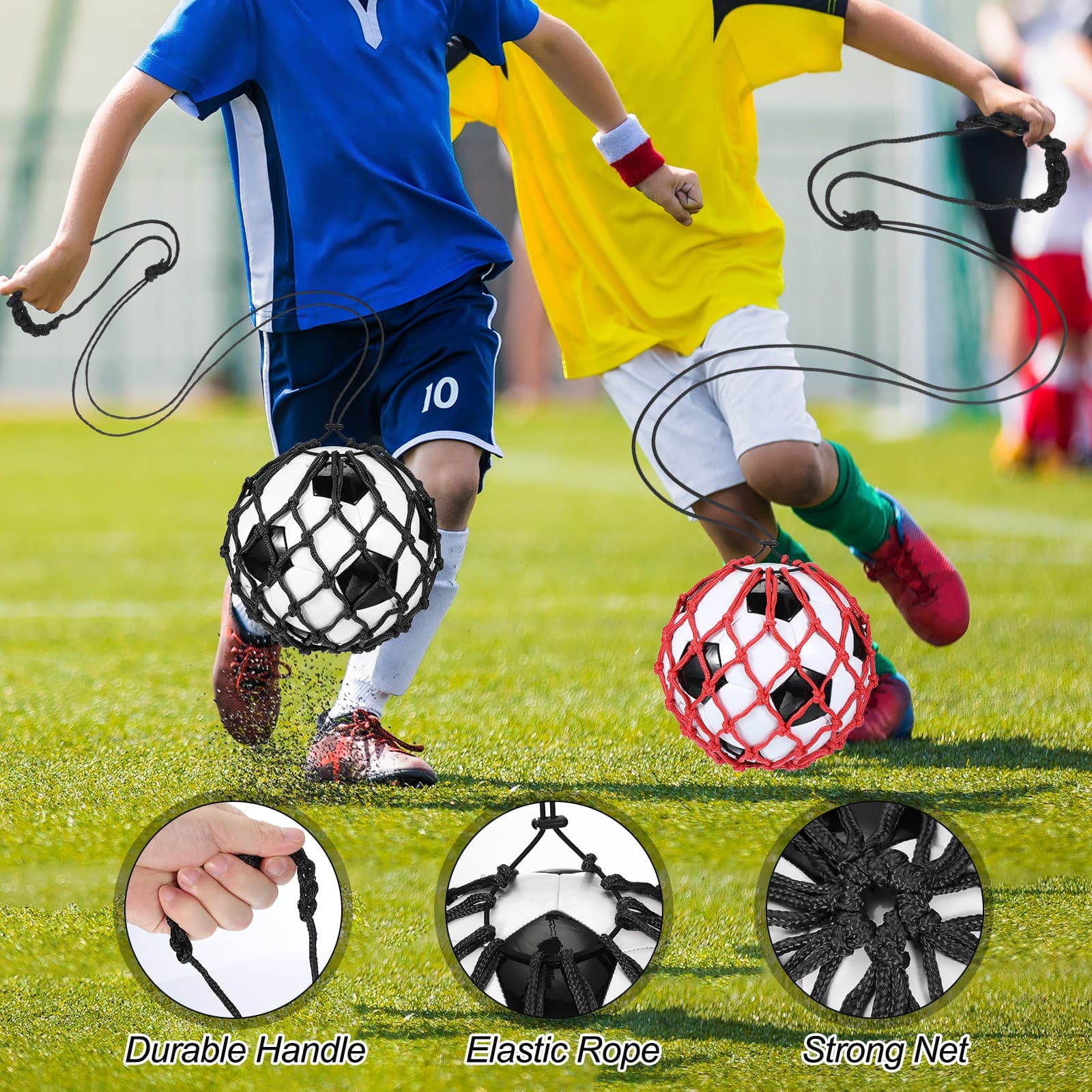 Soccer Ball Net, Solo Football Ball Kick Net Practice Training, Black/Red 3