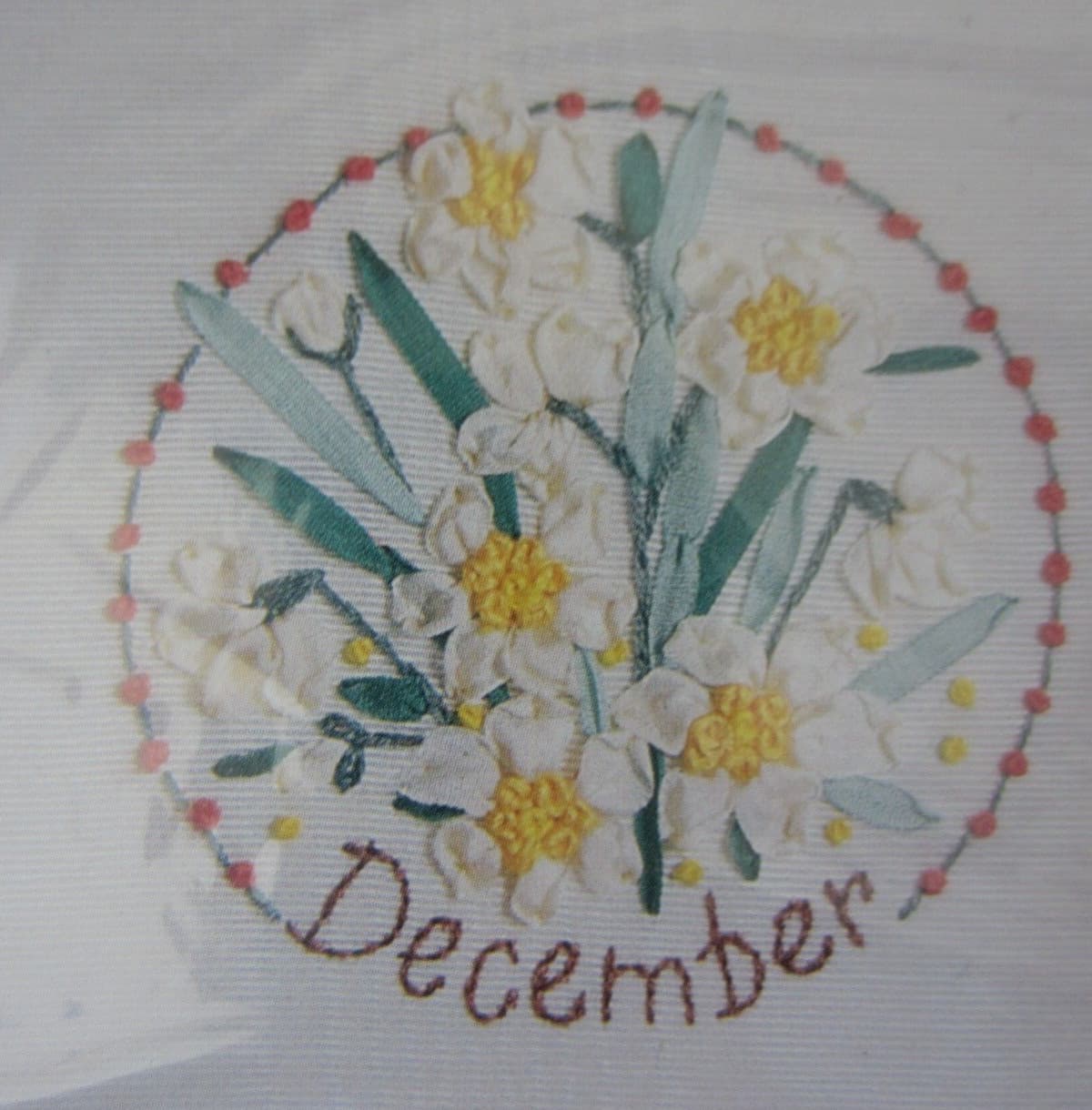 Bucilla DECEMBER Silk Ribbon Embroidery Picture Kit Flower of the Month  8X8 2