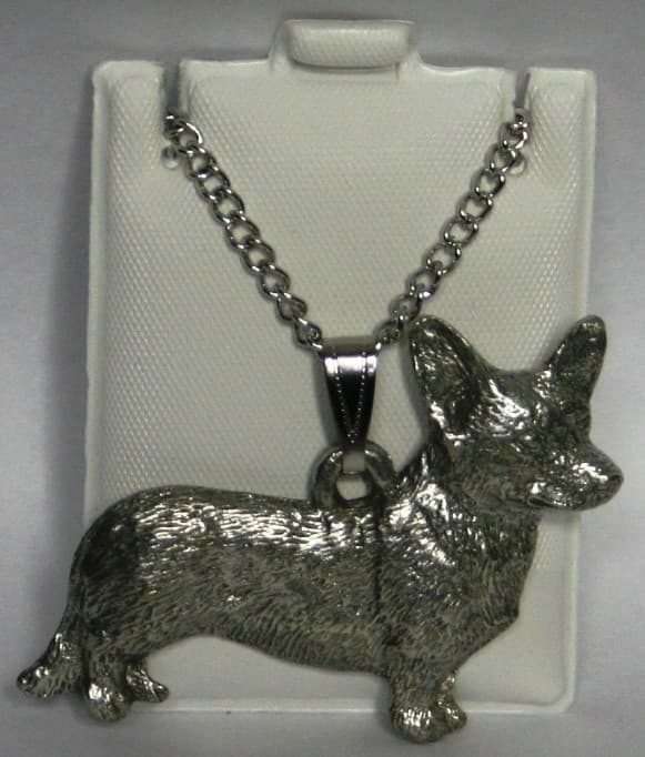 Welsh Corgi Cardigan Dog Harris Fine Pewter Pendant w Chain Necklace USA Made