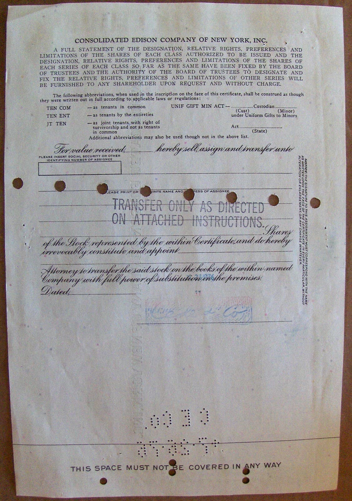 Stock certificate Consolidated Edison dated 1970s 2