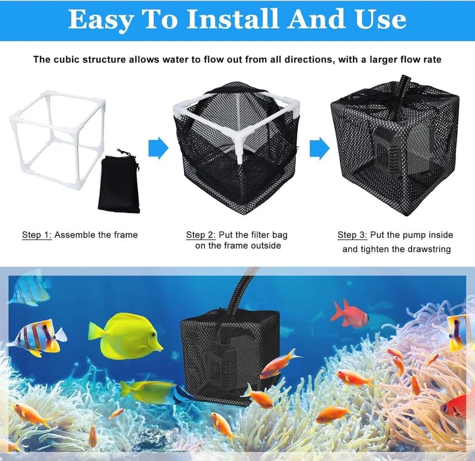 Pond Pump Filter, 7 Inch Anti-Clogging Pond Filter Bag Mesh Water Pump Barrier B 6