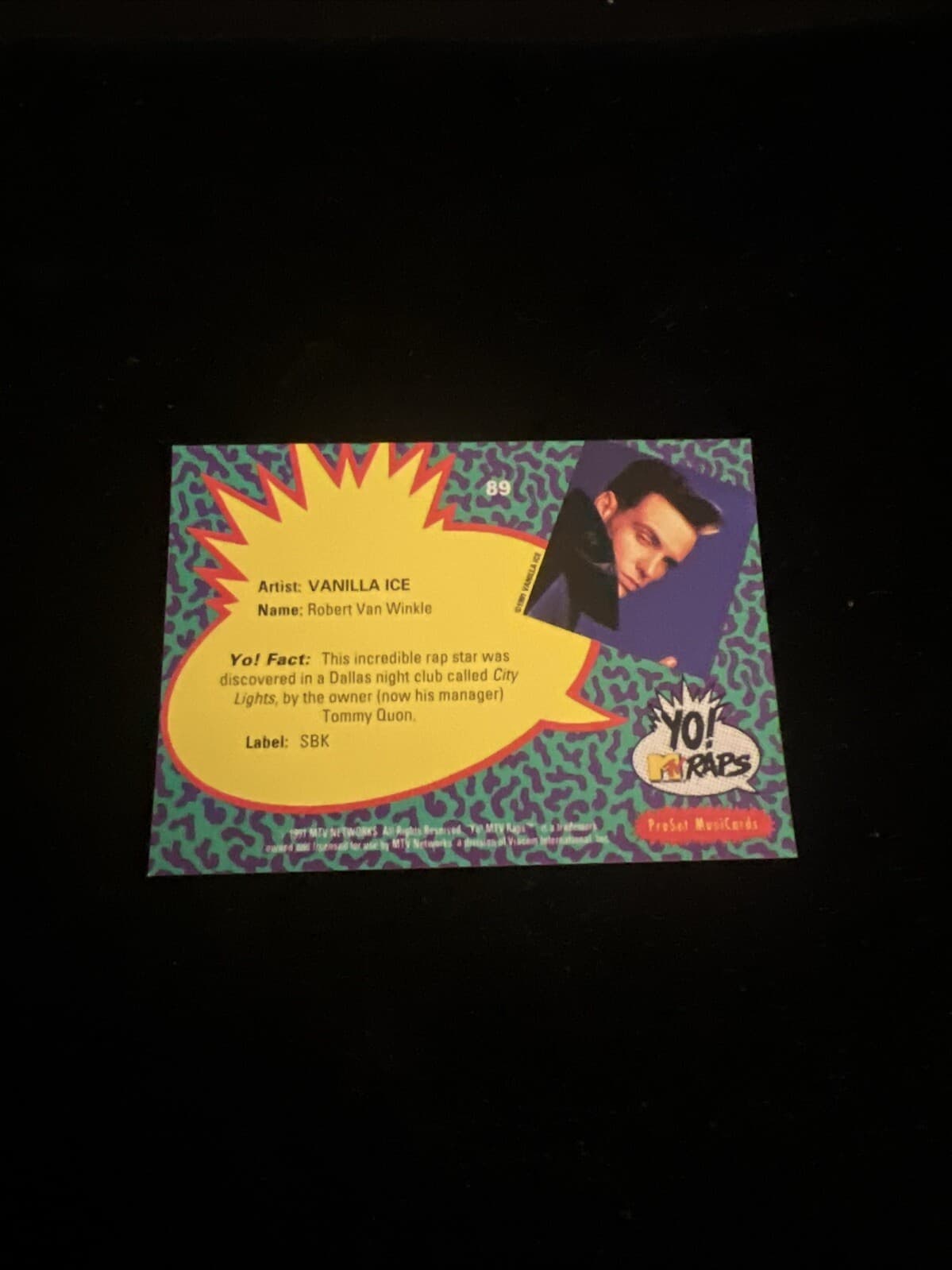 RAPPER/SINGER VANILLA ICE AUTOGRAPHED YO MTV RAPS CARD #89 ROB VAN WINLKE B 3