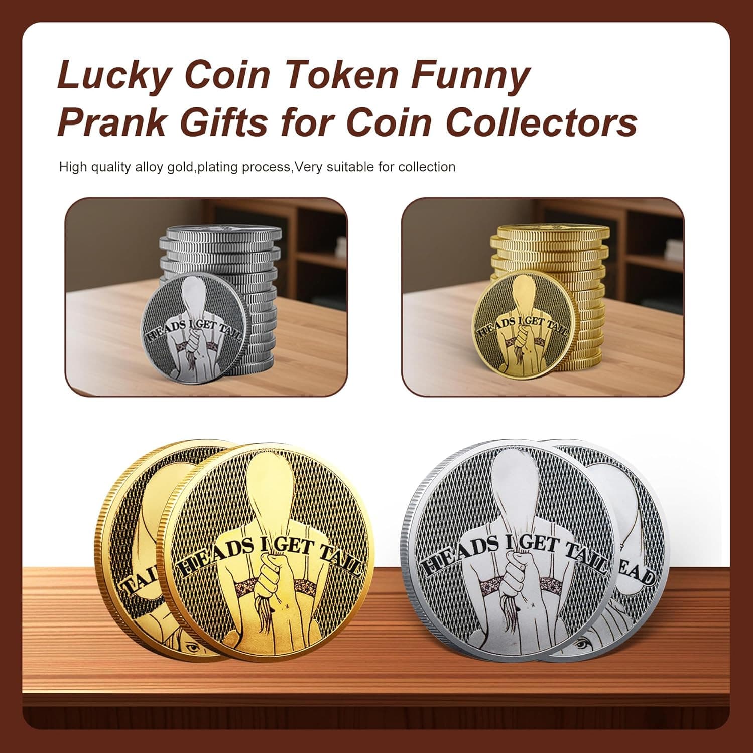 2025 2PCS Double Side Heads and Tails Coin Lucky Token Double Side Challenge Coi 4