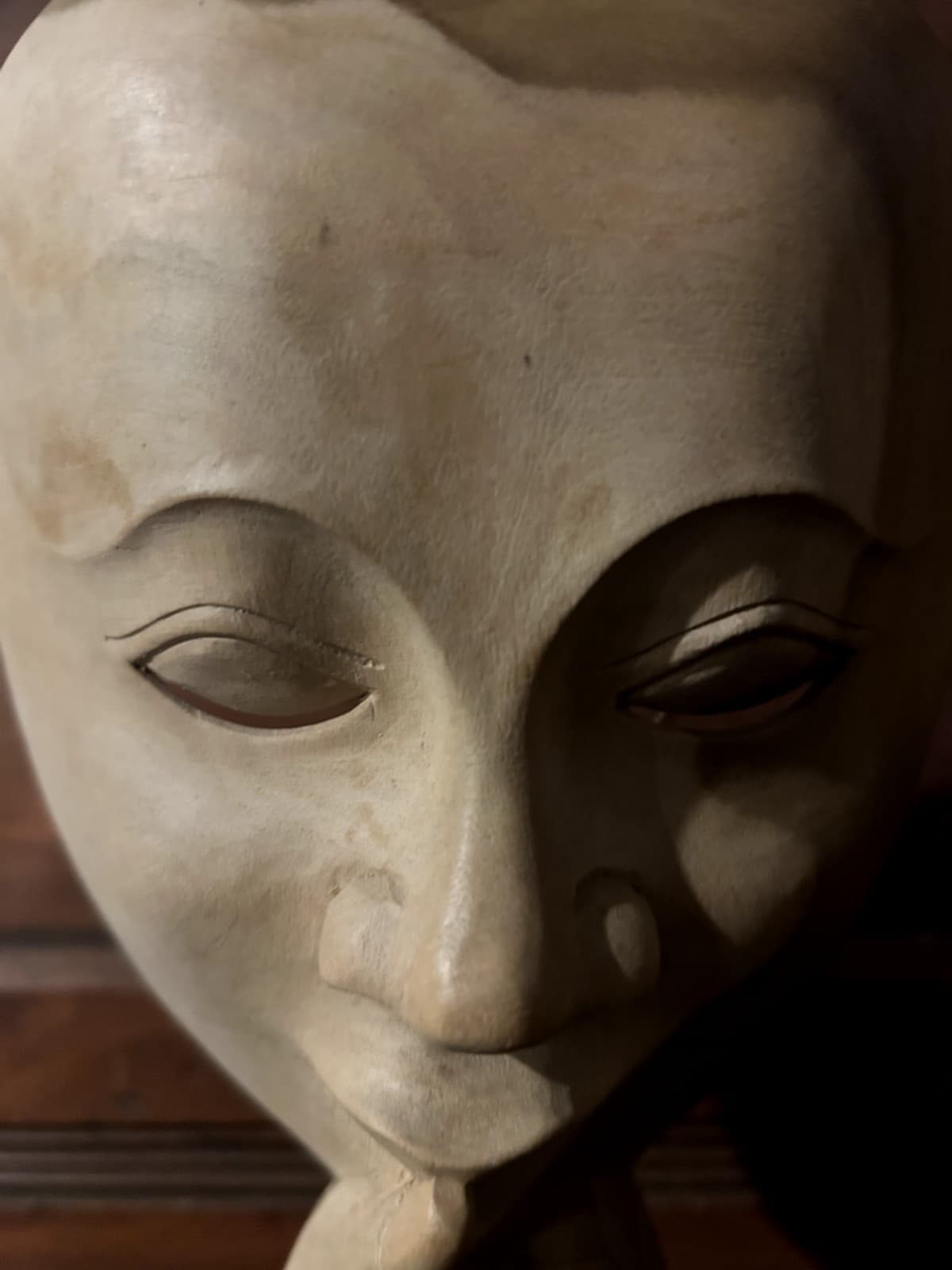 Indonesian Natural Wood Hand Carved Face Shhh Mask Ethnic Tribal Boho Wall Decor 3