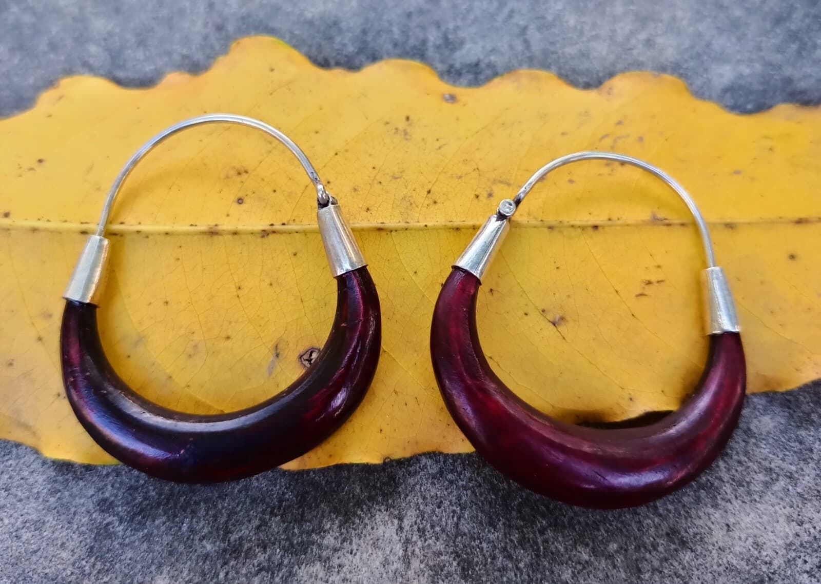 Artisan Crafted Sterling Silver Beautiful Wood Hoop Jewelry Earrings Free Ship 2