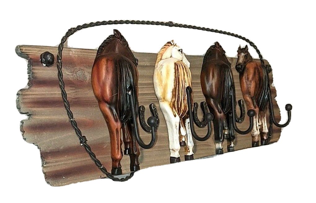 Horses Coat Hat Rack Car House Keys Holder Horseshoes Country Western 22”x 8" 6