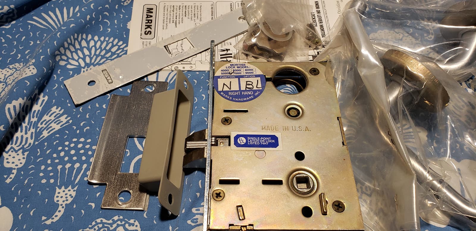 Grade 1 MARKS Mortise Lock 5000 Series Passage Lever Function Satin Chrome RH 2