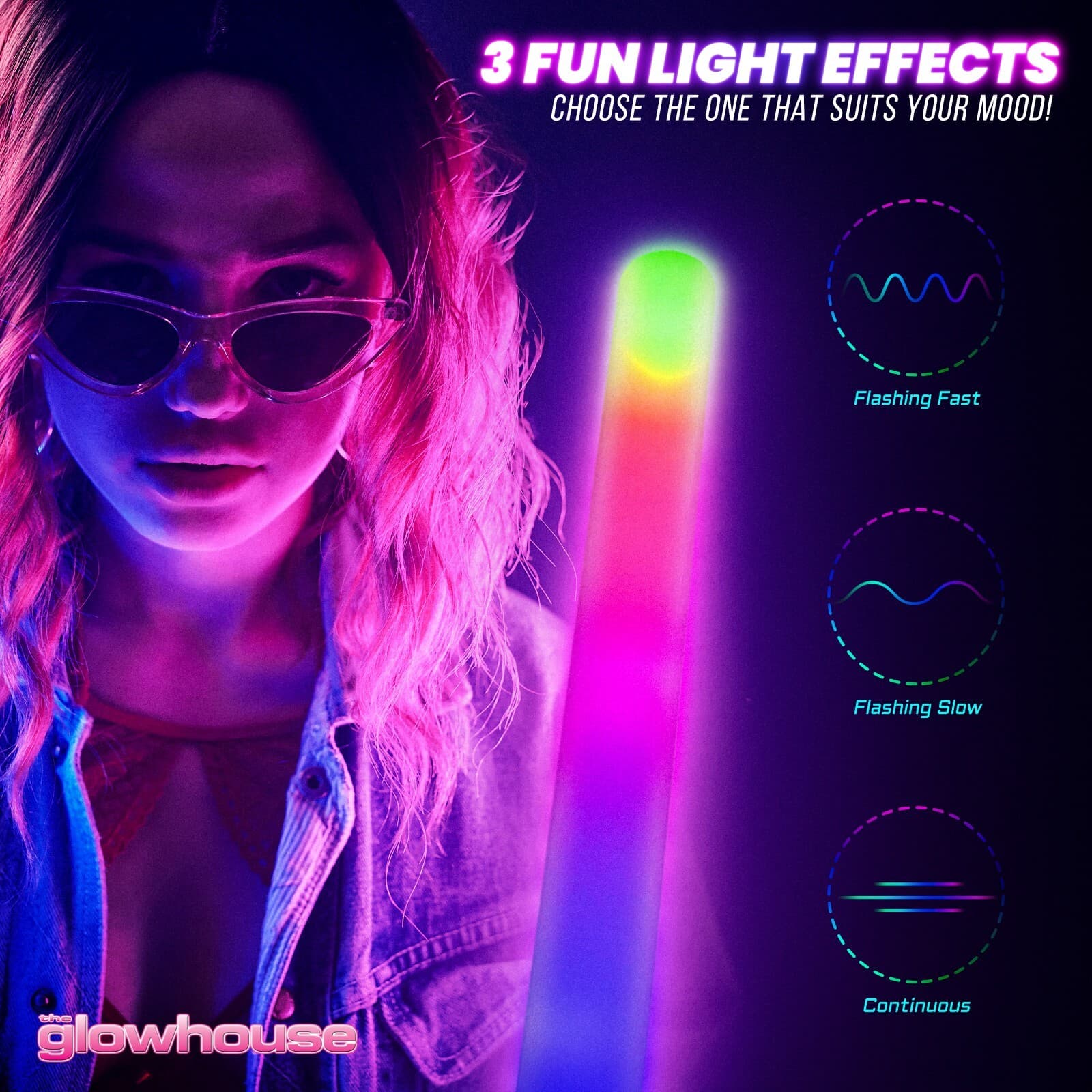 Light Up Premium LED Foam Glow Stick High Quality Multi Colour Large 18" Long UK 4