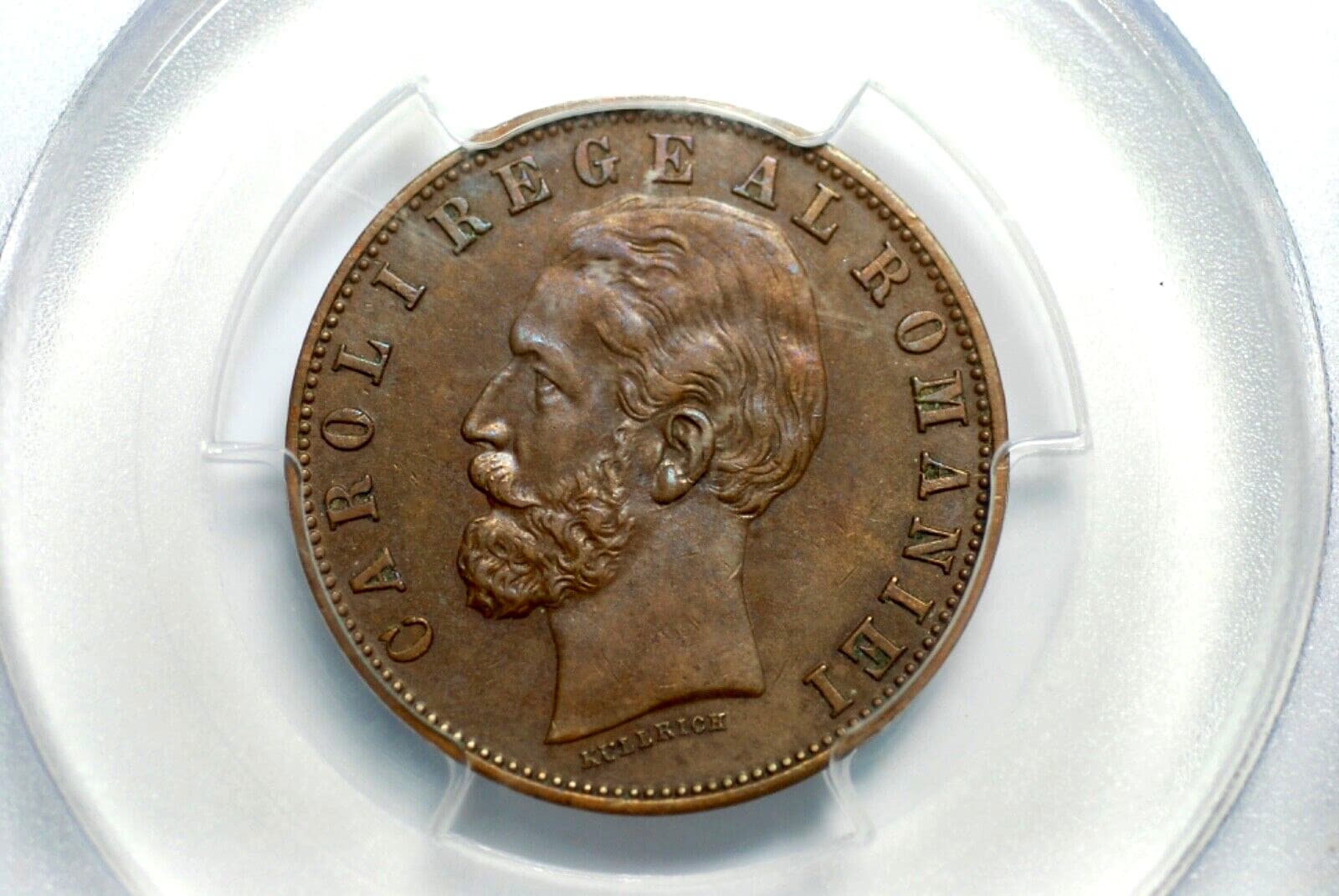 1885-B Romania 5 Bani *PCGS AU50. 3