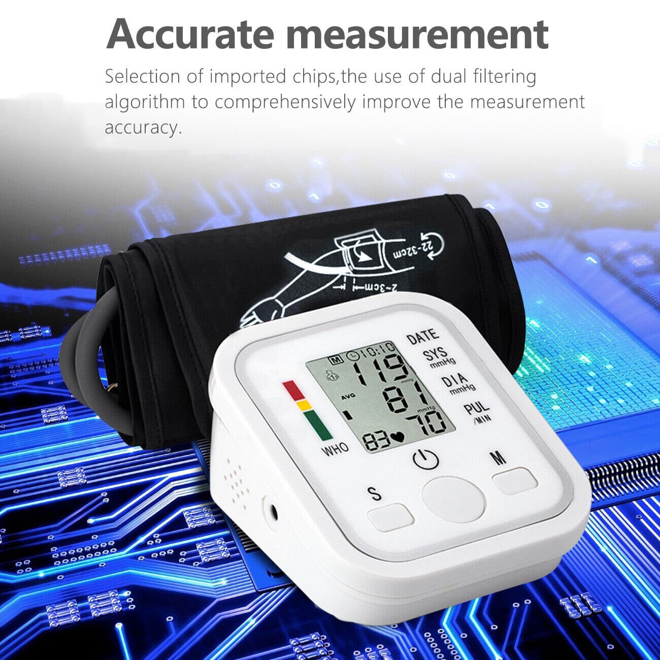 Automatic Upper Arm Blood Pressure Monitor Pulse Meter BP Machine Voice Talking 4
