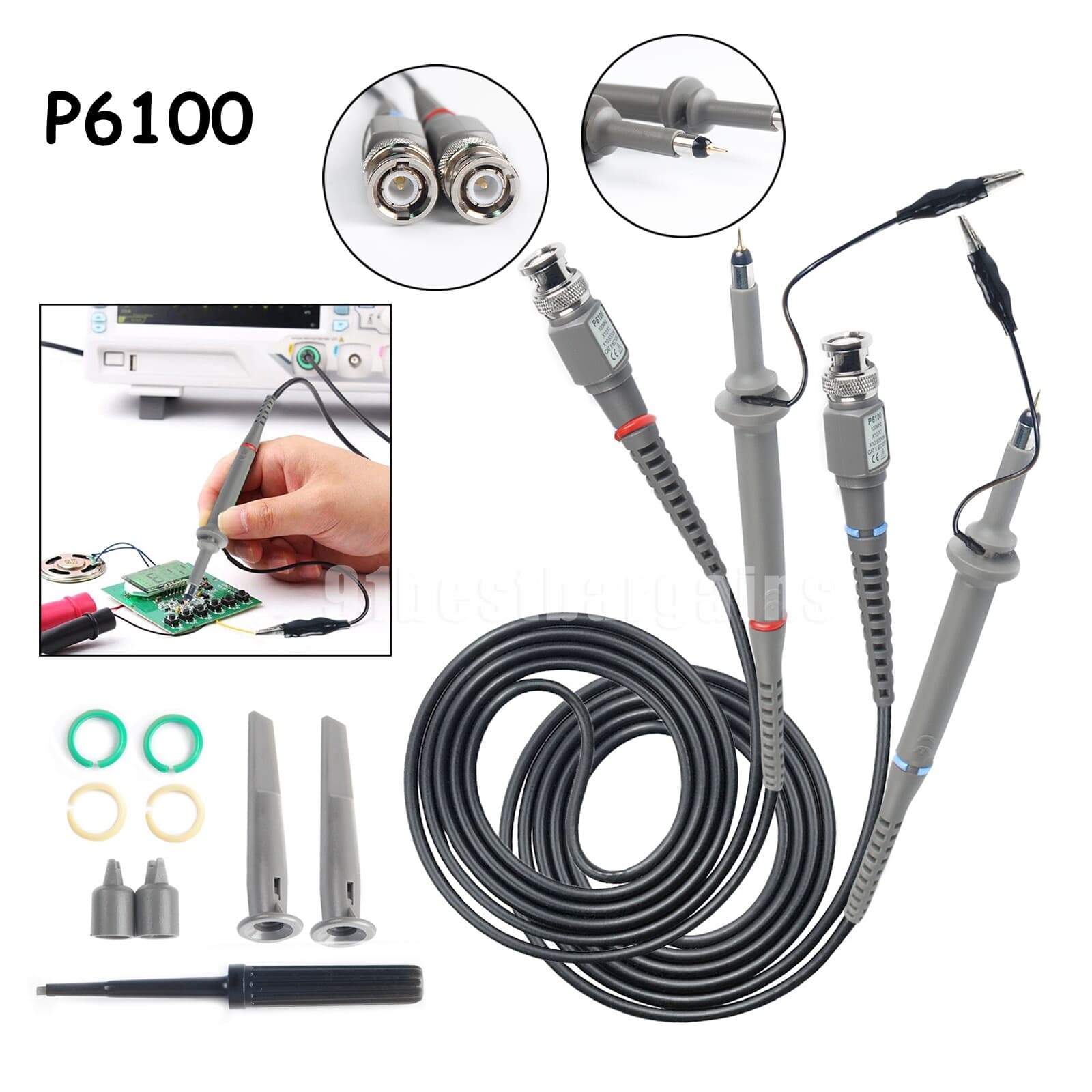 2-Pack P6100 Oscilloscope Clip Probes 100MHz Kit 1X 10X For HP Tektronix