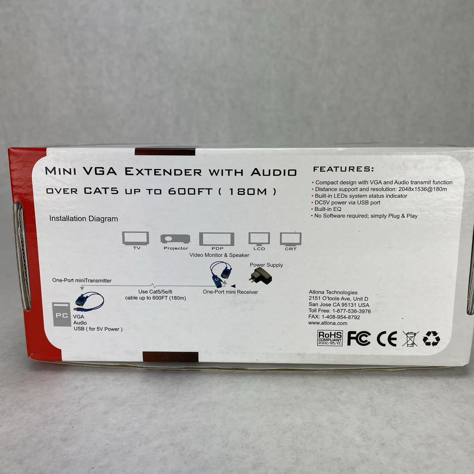 Atlona AT-VGA180ASR VGA Extender with Audio over Cat5 up to 600ft 6