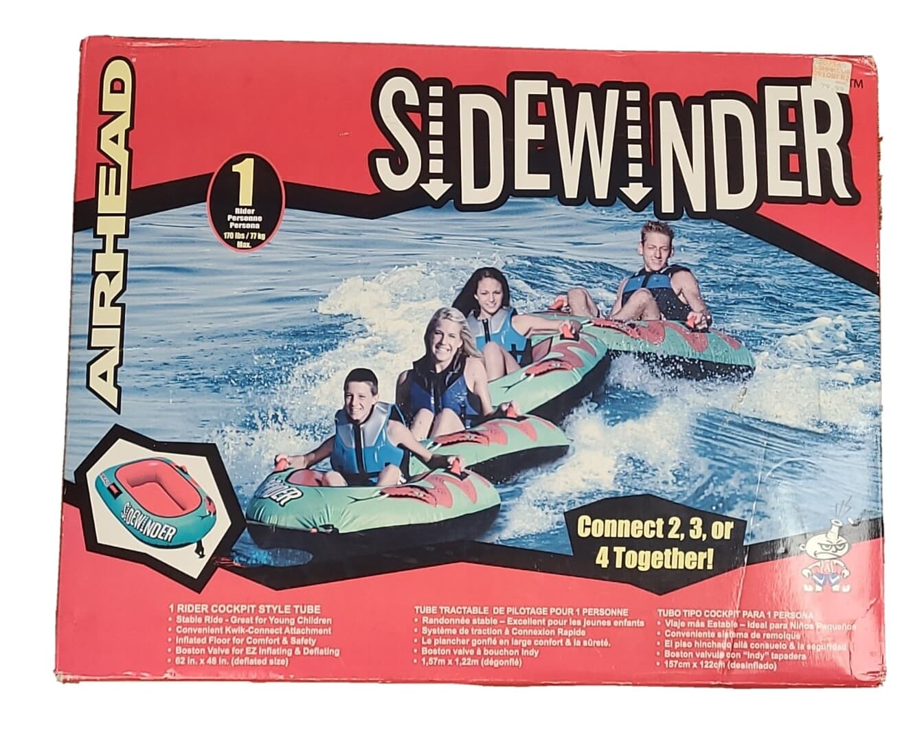 Airhead Sidewinder 1 RIDER Inflatable Towable Tube Float Kwik Connect