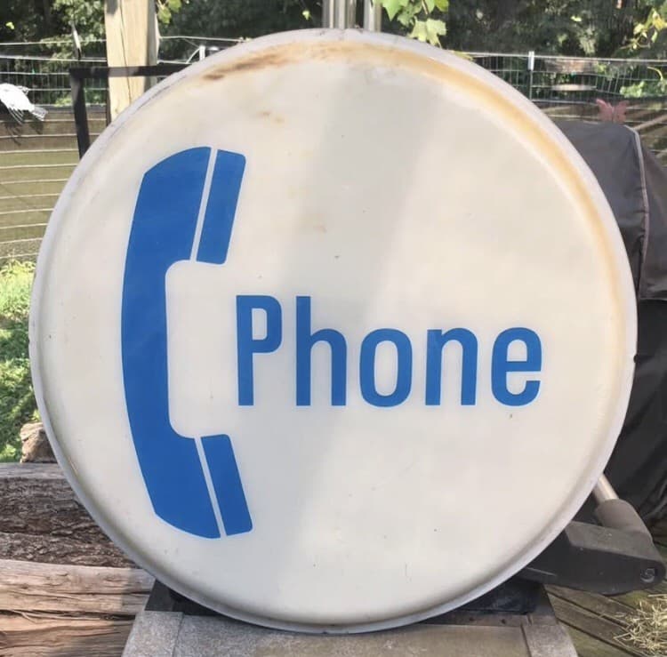 VINTAGE Circle Telephone Phone Booth sign bell telephone Blue Letters AT&T Bell