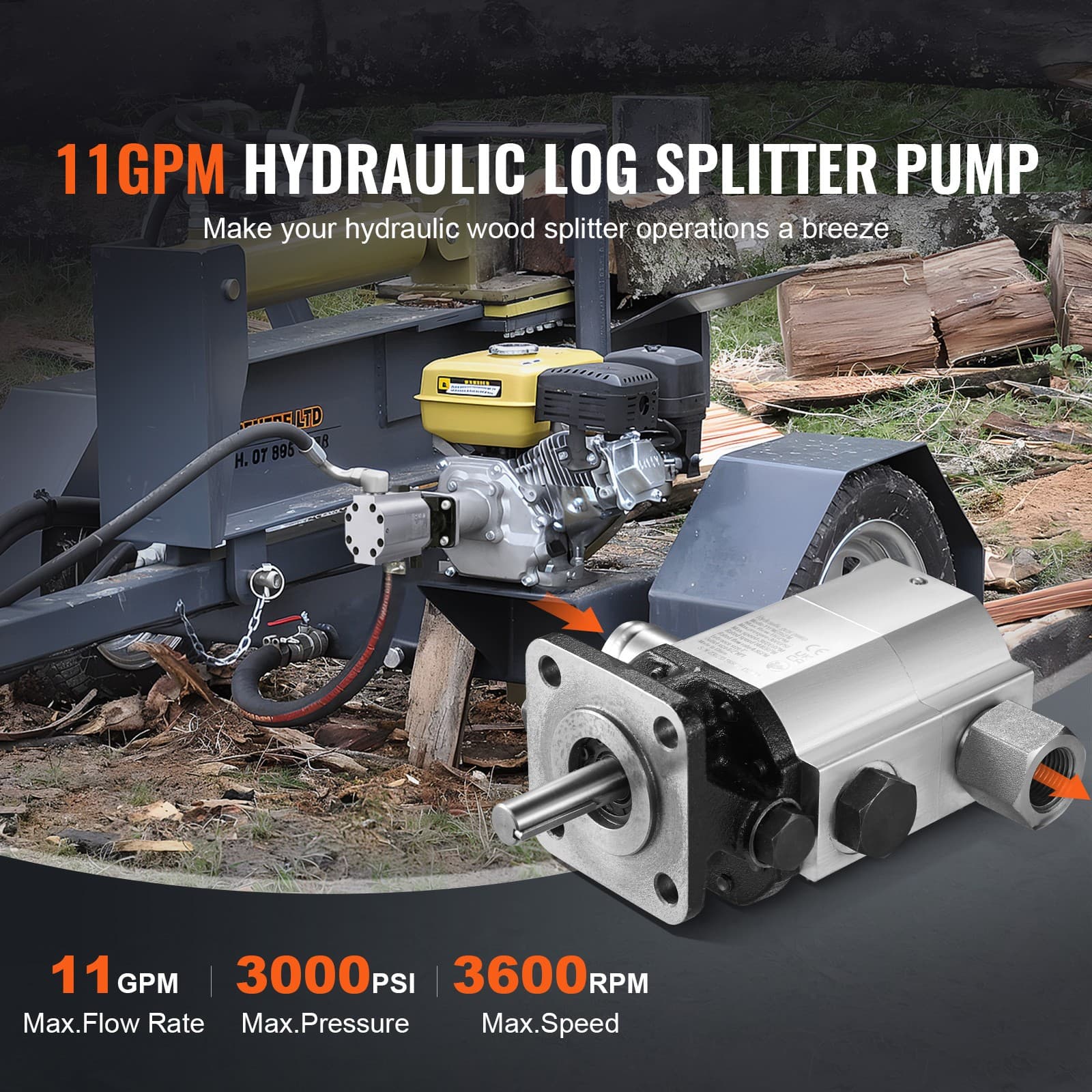 Hydraulic Wood Log Splitter Pump 11GPM 2 Stage 3000PSI Hydraulic Gear Pump 2