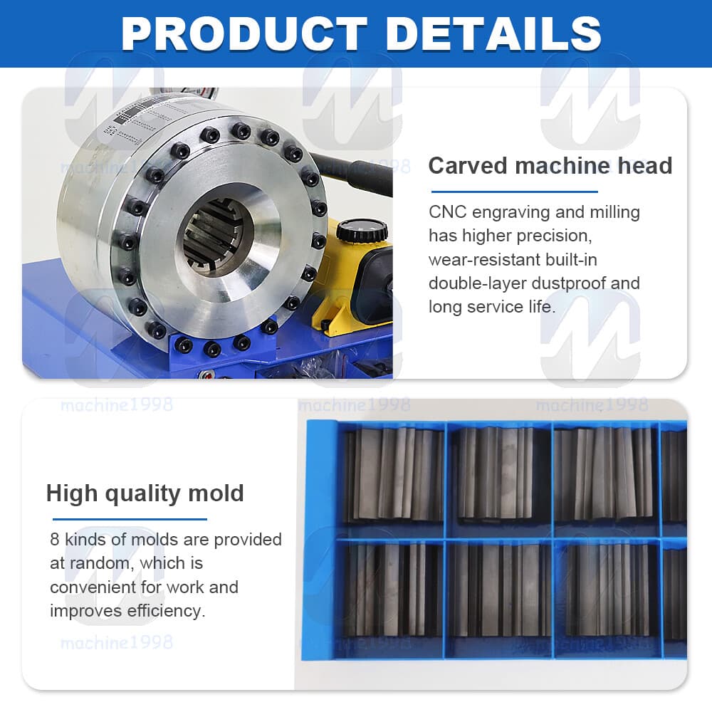 Hydraulic Hose Crimper Hose Pipe Crimping High Pressure Manual With 8 sets Molds 6
