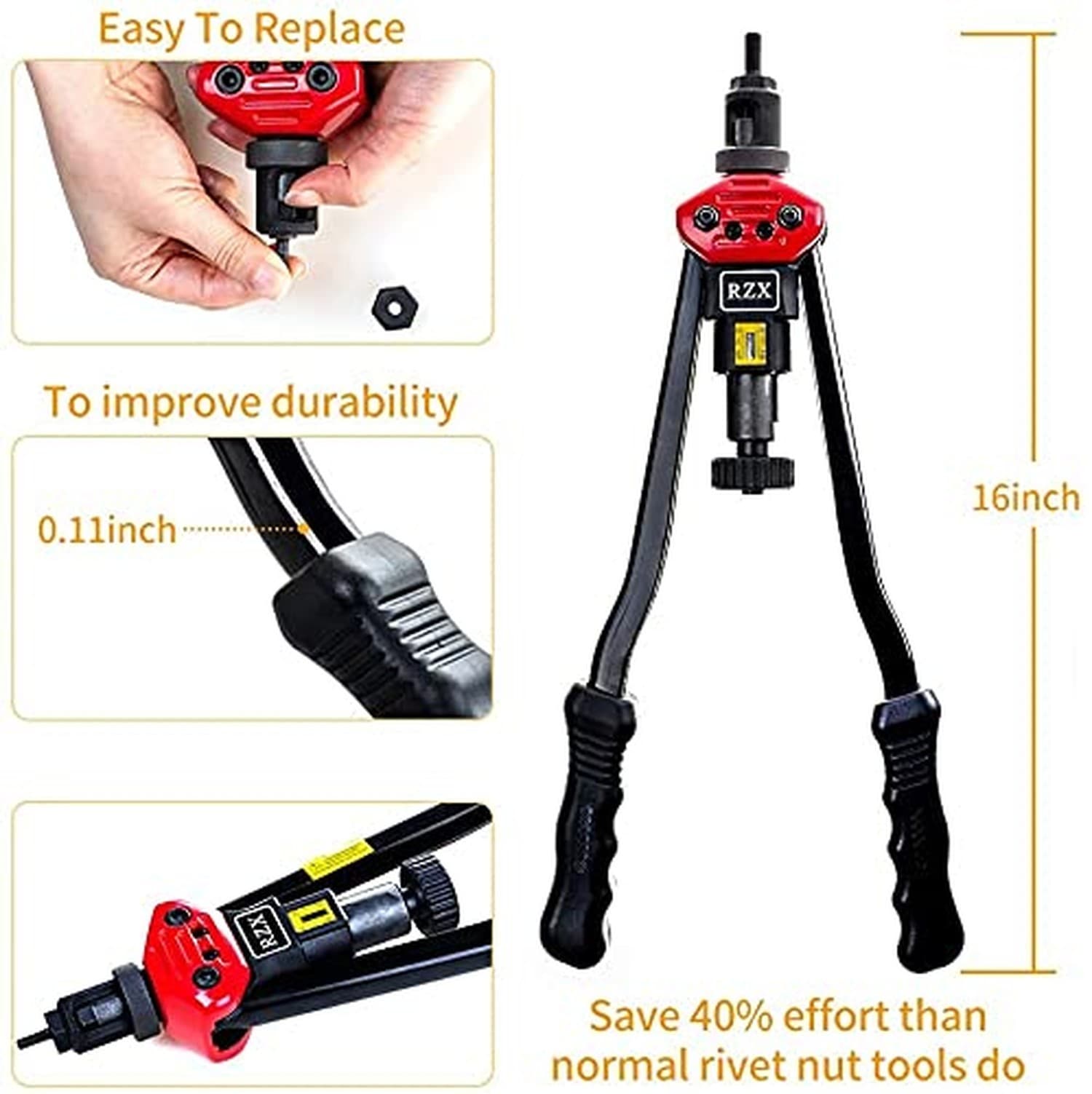 RZX 16" Rivet Nut Tool, Professional Rivet Nut Tool Setter Kit Including 12 M... 6