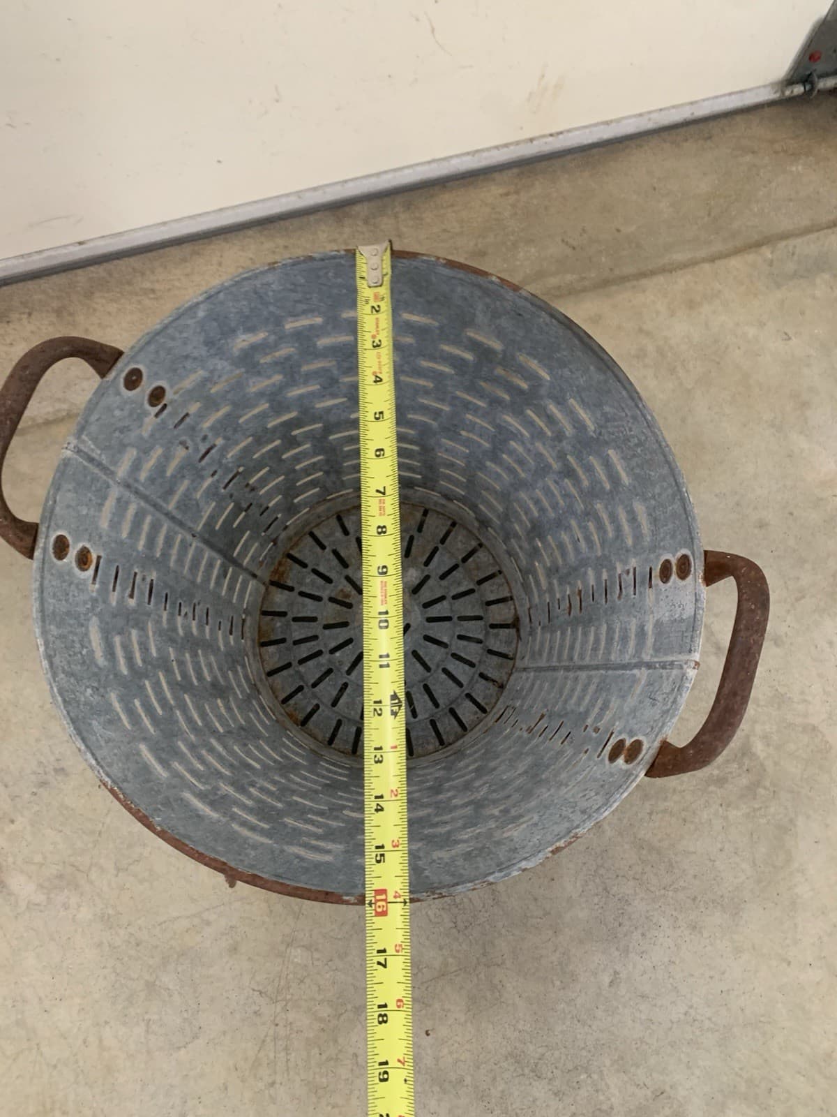 Large Vintage Galvanised Olive Bucket  Rustic Metal Basket 5