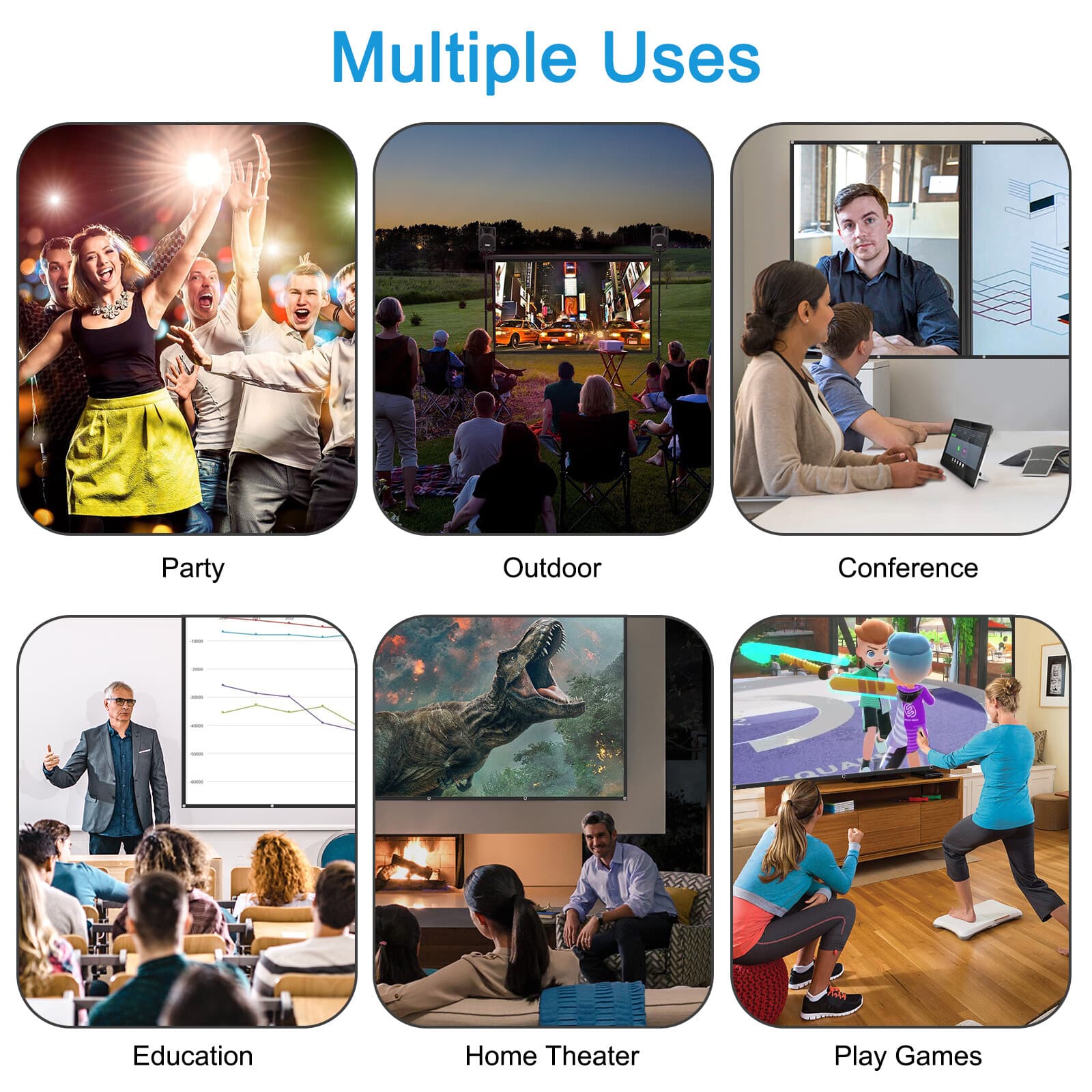 Outdoor Projection Screen 120" Washable & Portable 16:9 4K HD Home Party Theater 6