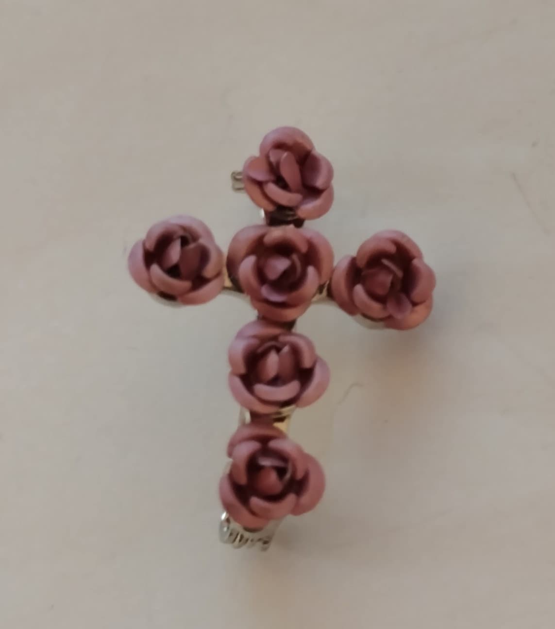Pink Rose Flower Religious Cross Lapel Pin 2