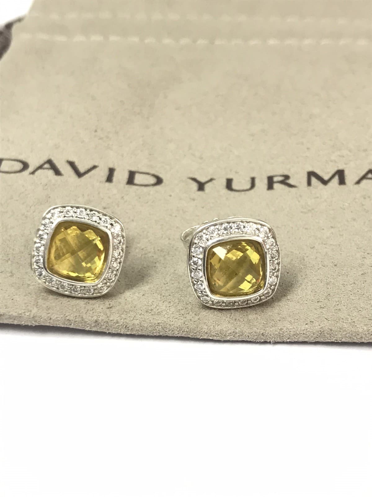 David Yurman Sterling Silver 7mm Albion Lemon Citrine  Diamonds Stud Earrings 6