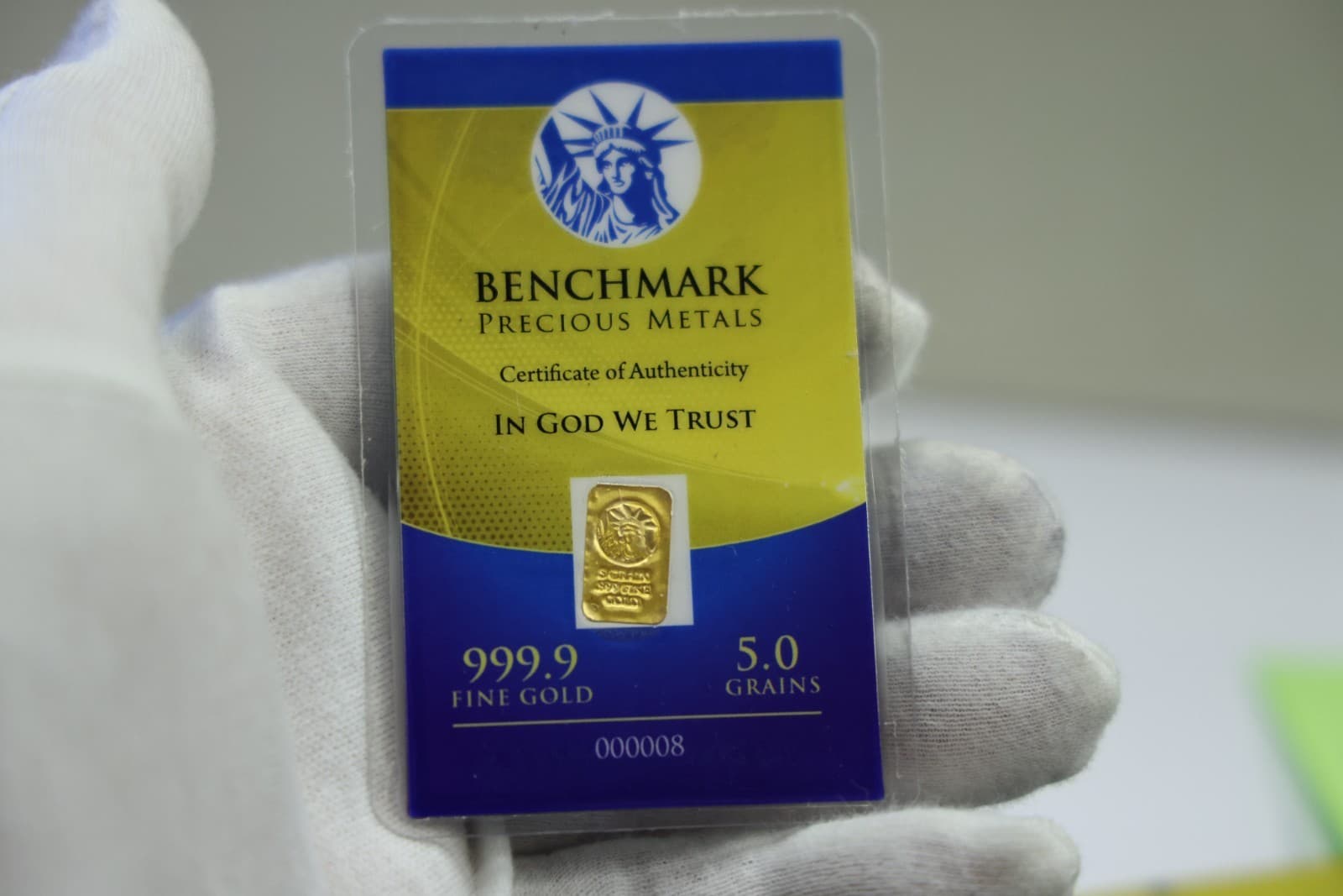 Bench Mark 5 Grains 999.9 Gold Bar 1/96th Oz. 2