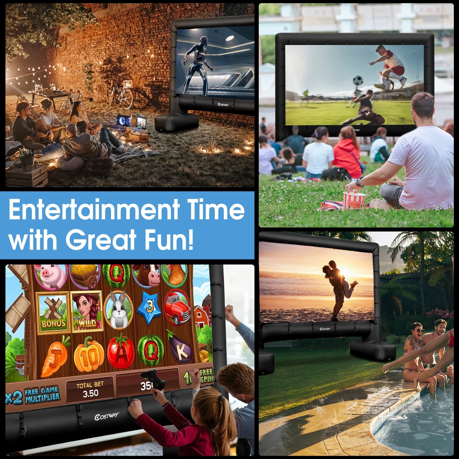 15 Ft Inflatable Movie Screen Outdoor Projector Screen w/ Air Blower Carry Bag 4