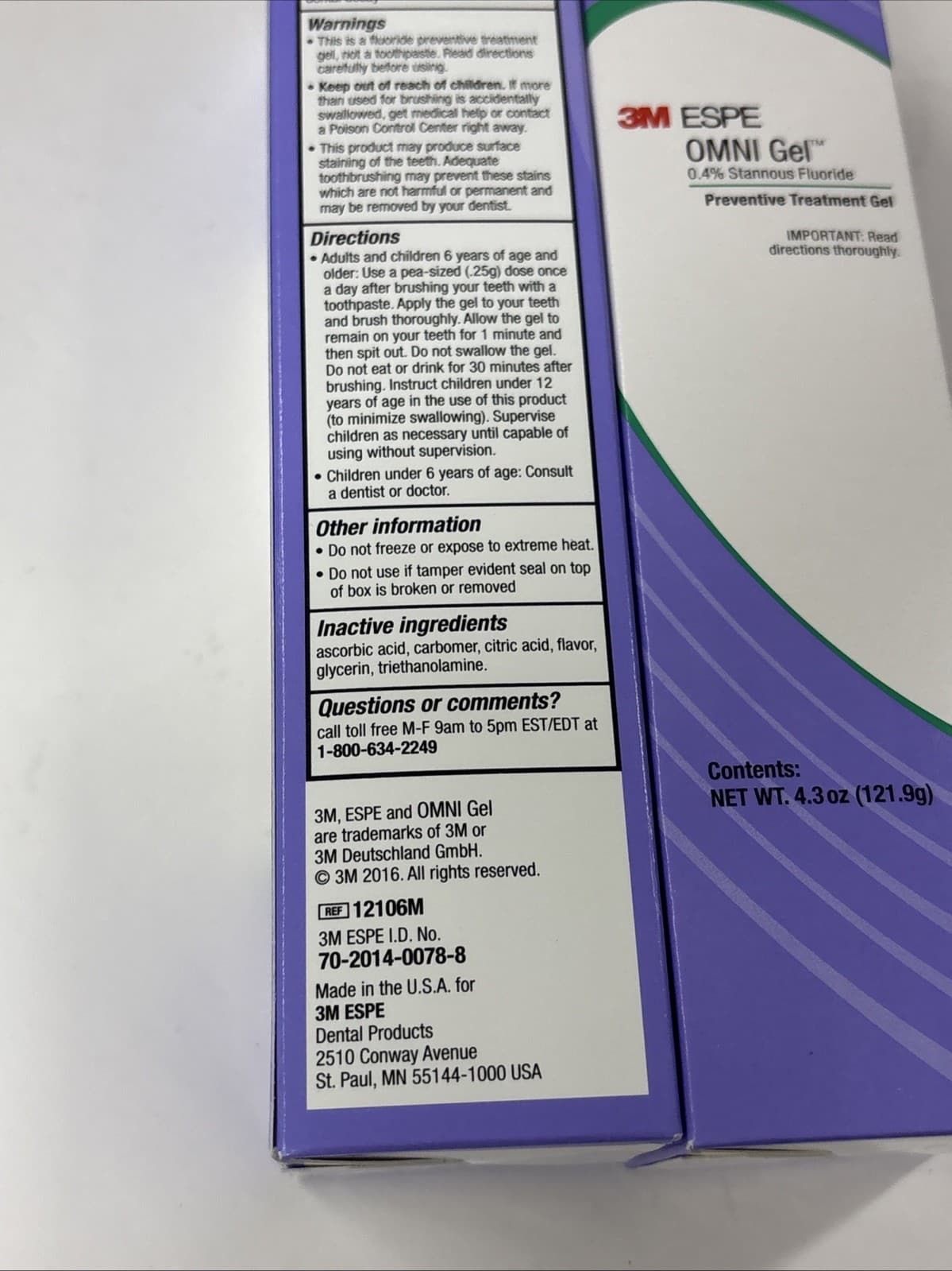 2 Tubes (4.3oz each) 3M ESPE 12106M OMNI Gel 0.4% Stannous Fluoride EXP 1/27 4