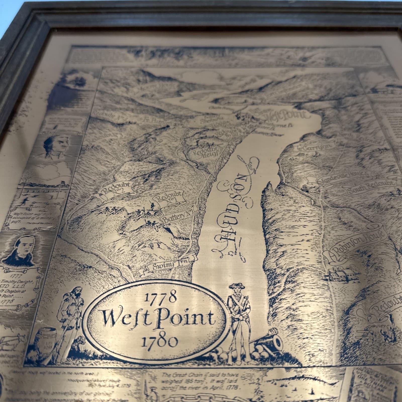 Vintage Coppercraft Copper Etching Map 1778 – 1780 West Point – Framed Art 3