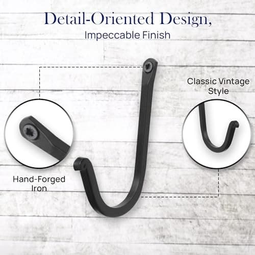  Single Prong Wrought Iron Hooks, Vintage Hand Forged Iron Classic Set Of 5 4