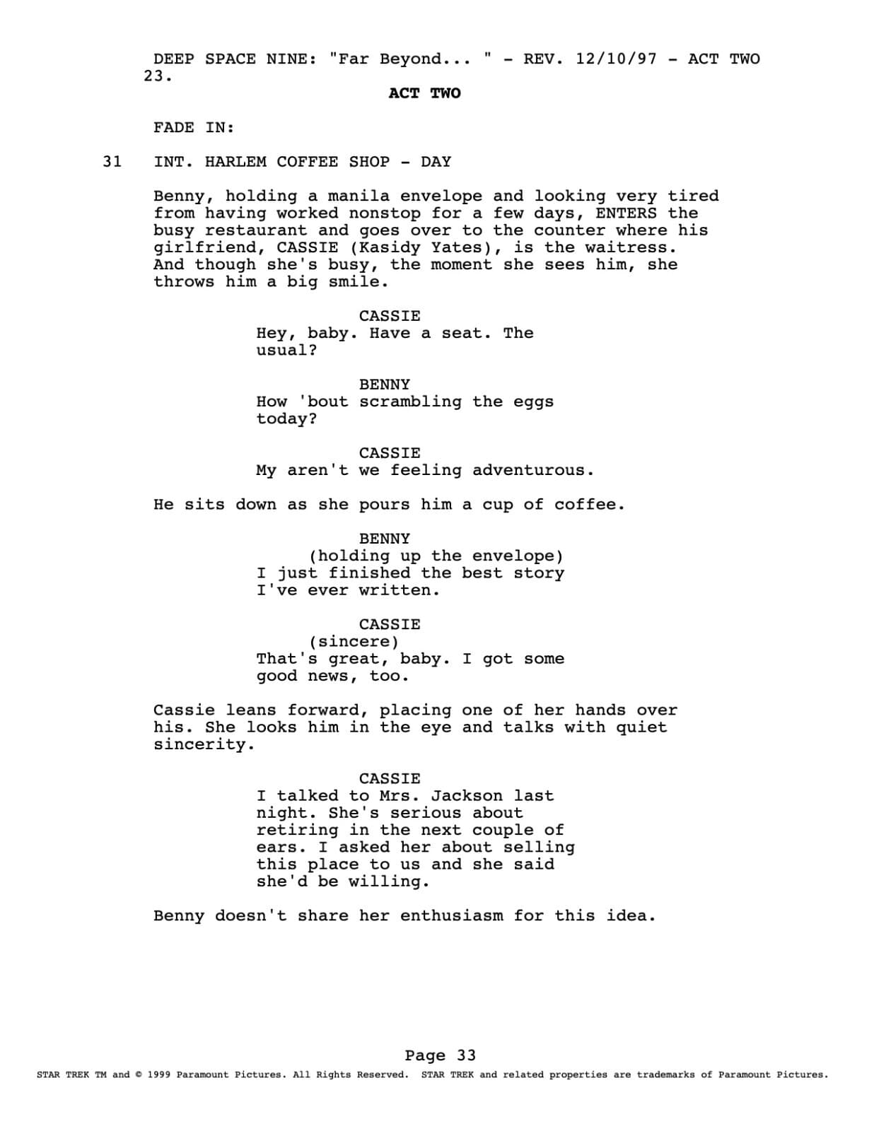 Favorite Star Trek Deep Space 9 Script "Far Beyond the Stars" 1950s - Reprint 5