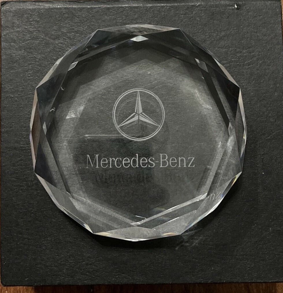Vintage Mercedes Benz Car Crystal Glass Paperweight W/ BOX 2