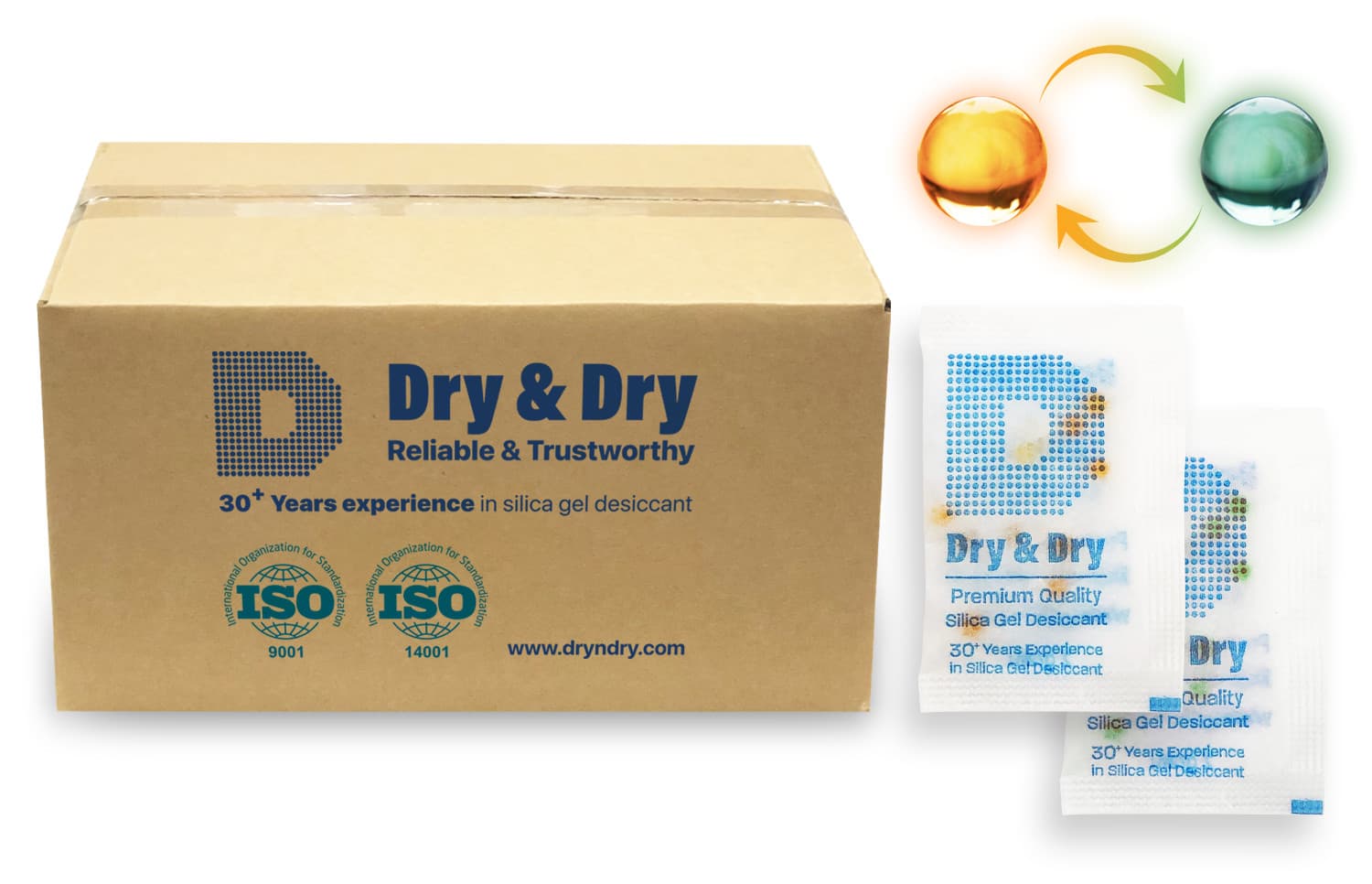 2 gram X 6000 PK "Dry & Dry" Food Grade Orange Indicating Silica Gel Packets