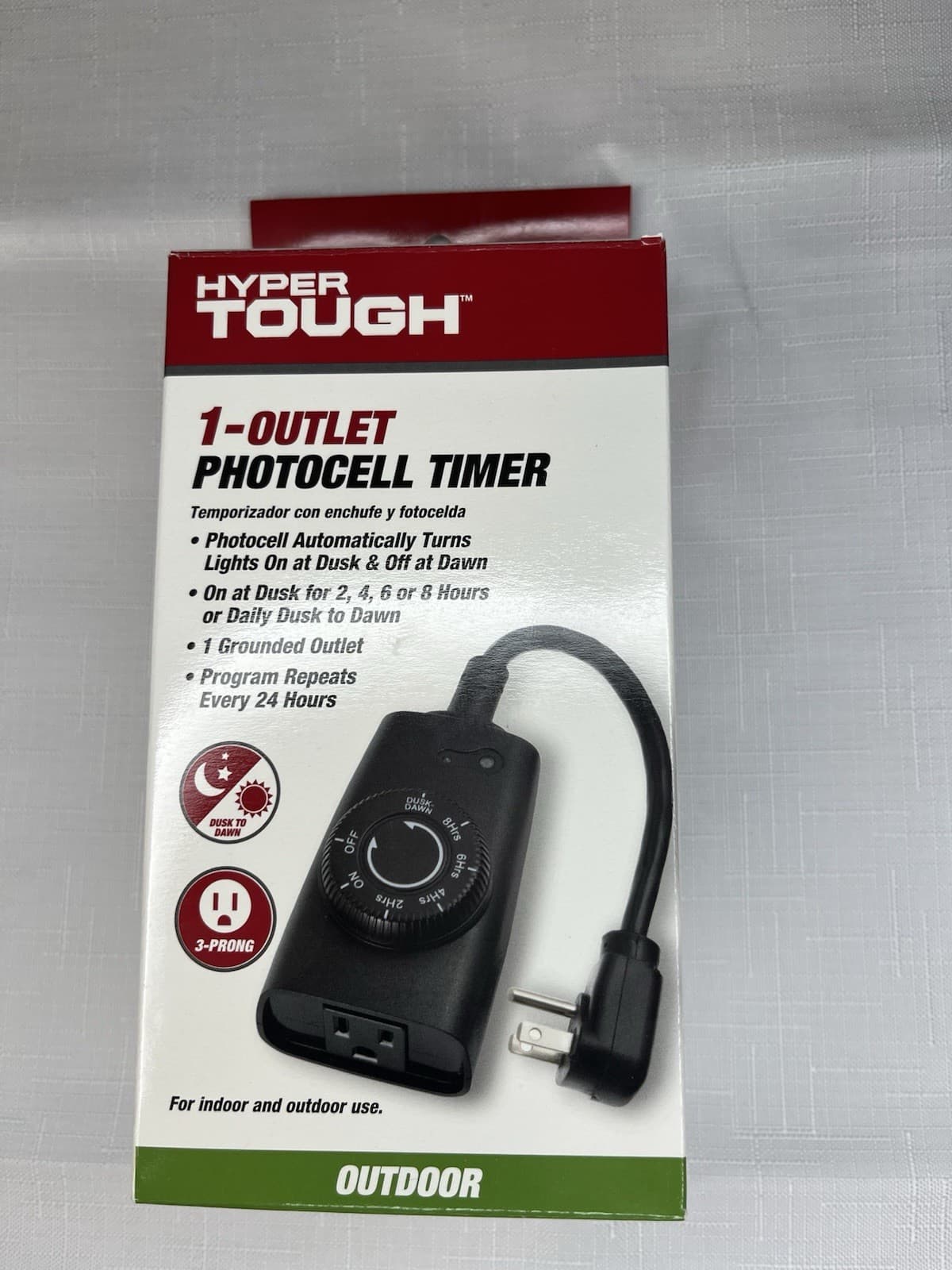 NEW Hyper Tough 1-Outlet Indoor Outdoor Photocell & 24 Hour Timer # HTH2062
