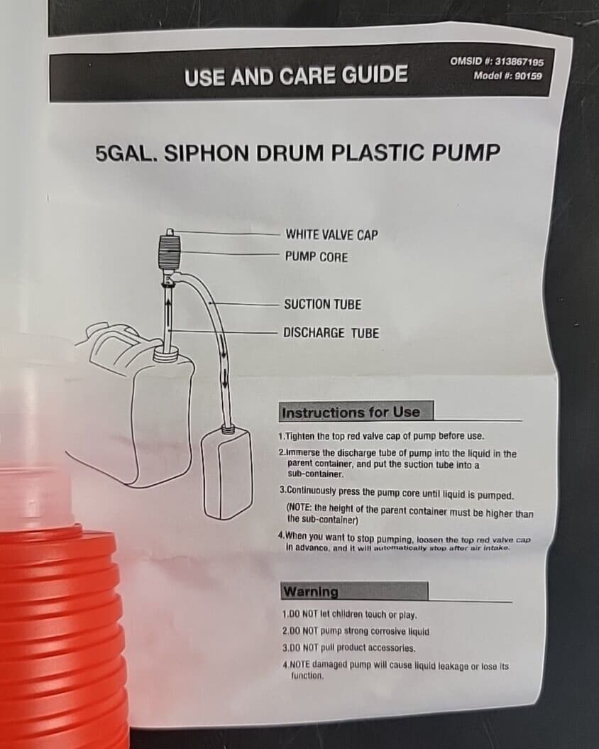 (2 Pack) Great Star 5 Gal Hand Siphon Drum Barrel Pump Plastic Manual Squeeze 4