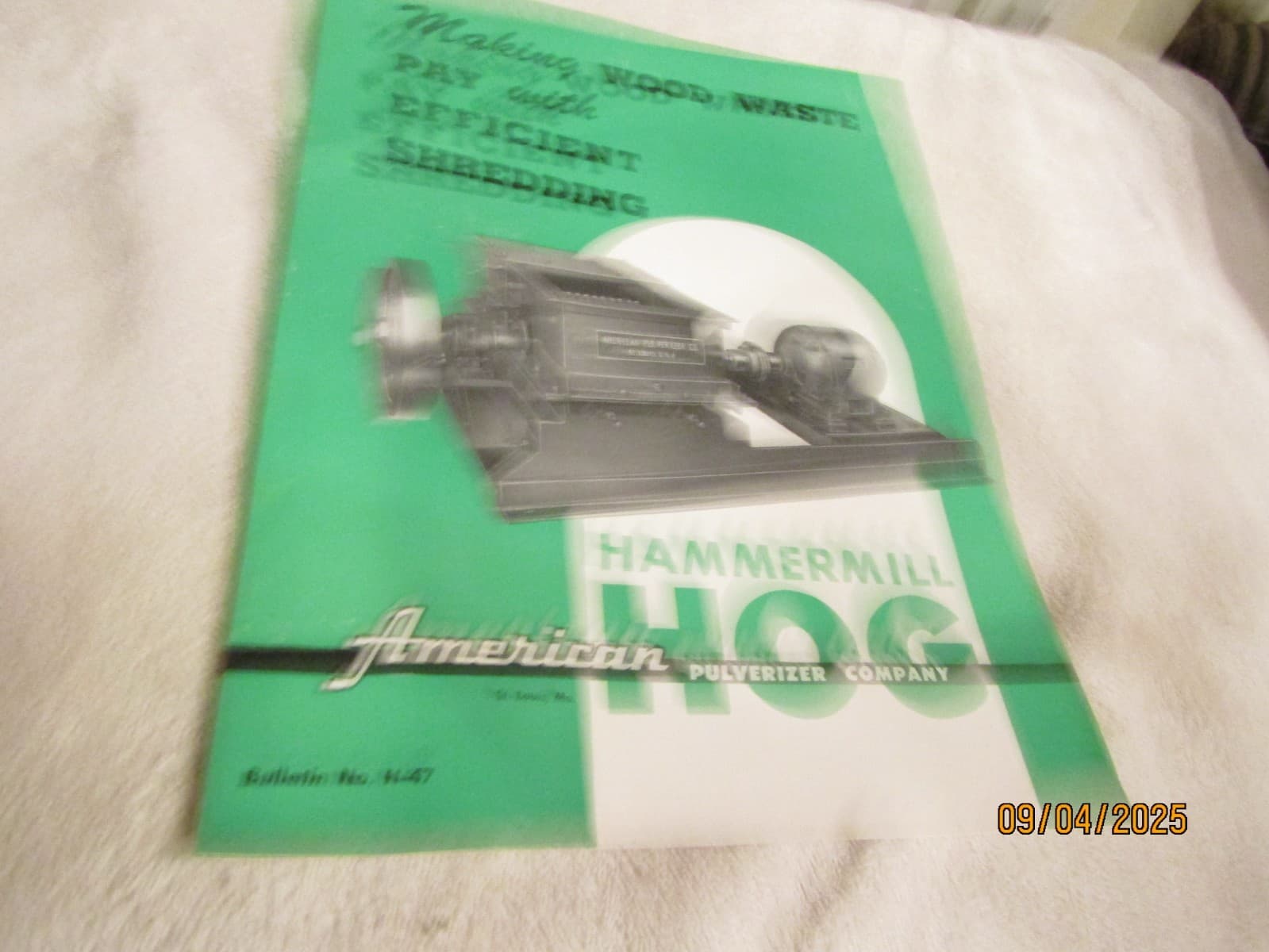 Vintage American Pulverizer St Louis Hammermill Hog Wood Shredding Brochure