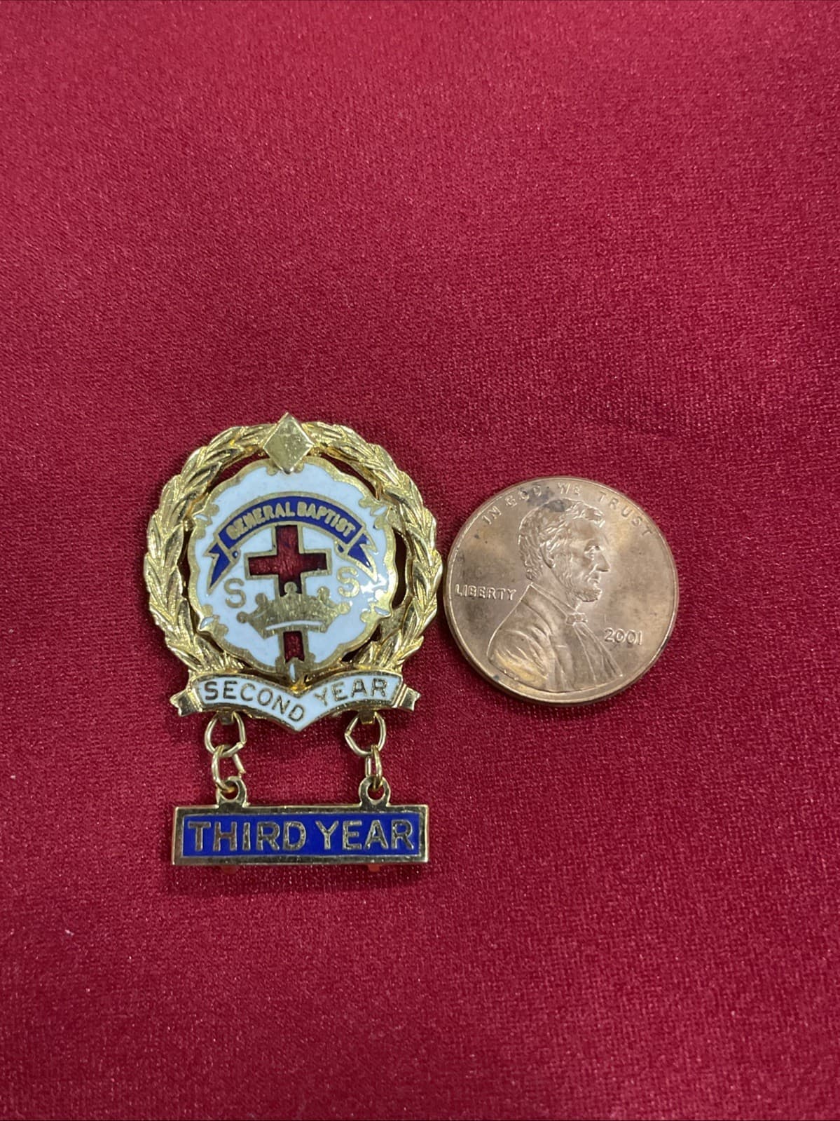18K HGE General Baptist Third Year Sunday School Perfect Attendance Pin Brooch 2