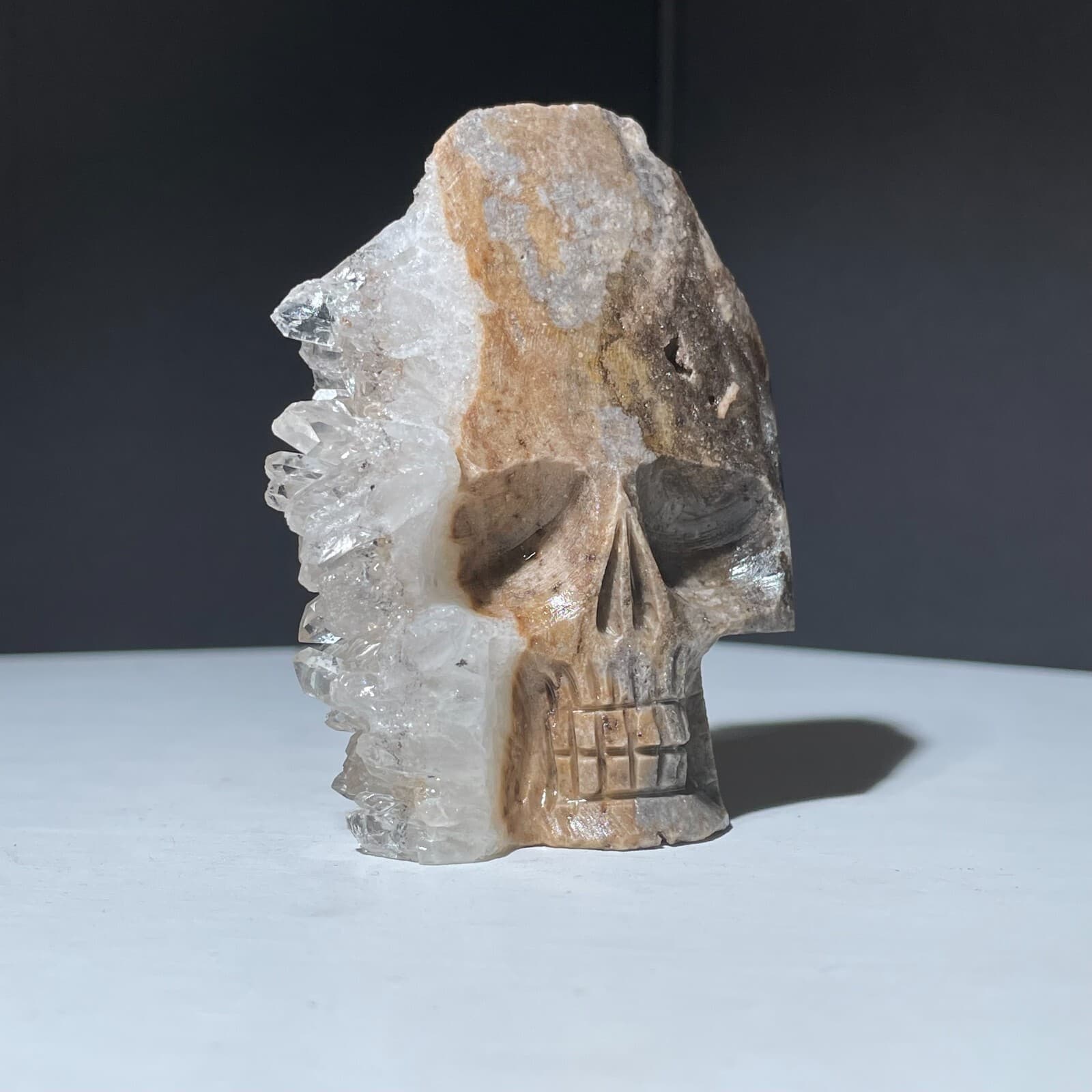 Hand Carved ! Natural Clear quartz crystal cluster skull face specimen 4