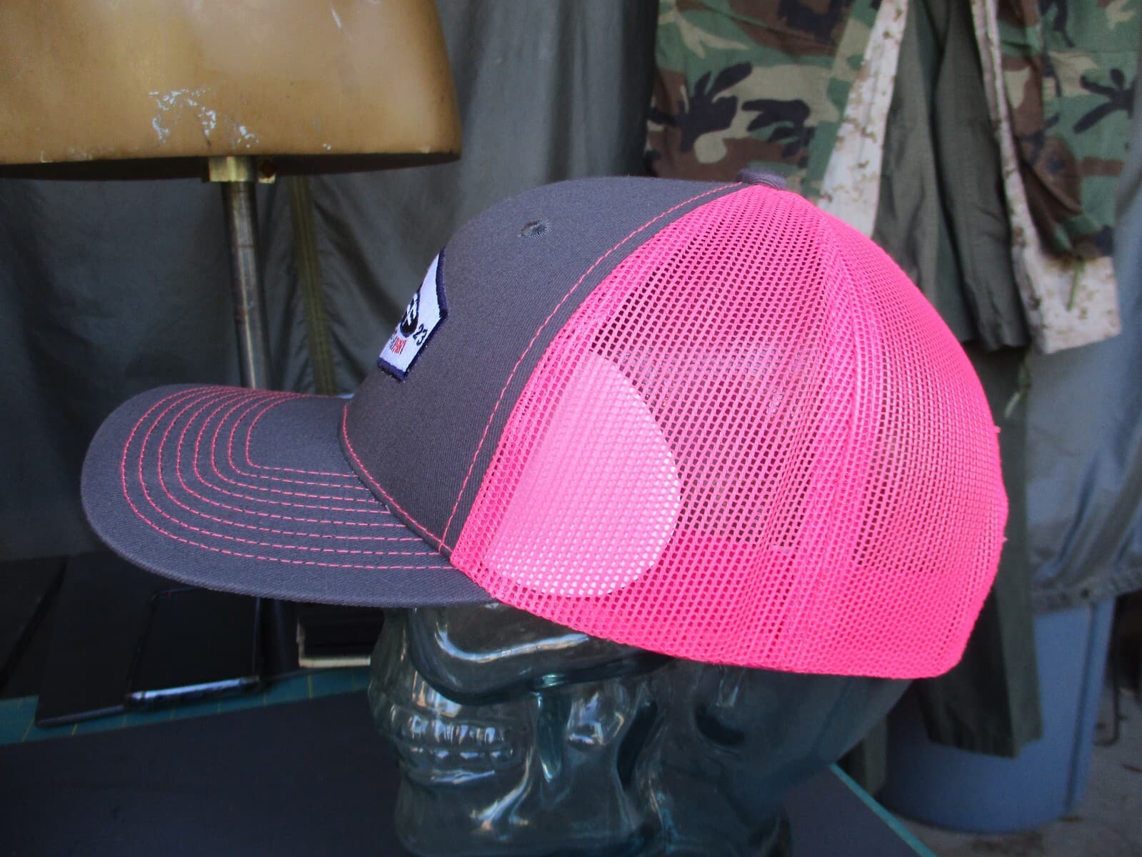 Grey & Pink FISHING FOR THE FIGHT Fly Fishing Mesh Back Trucker Hat, Unworn #1 3