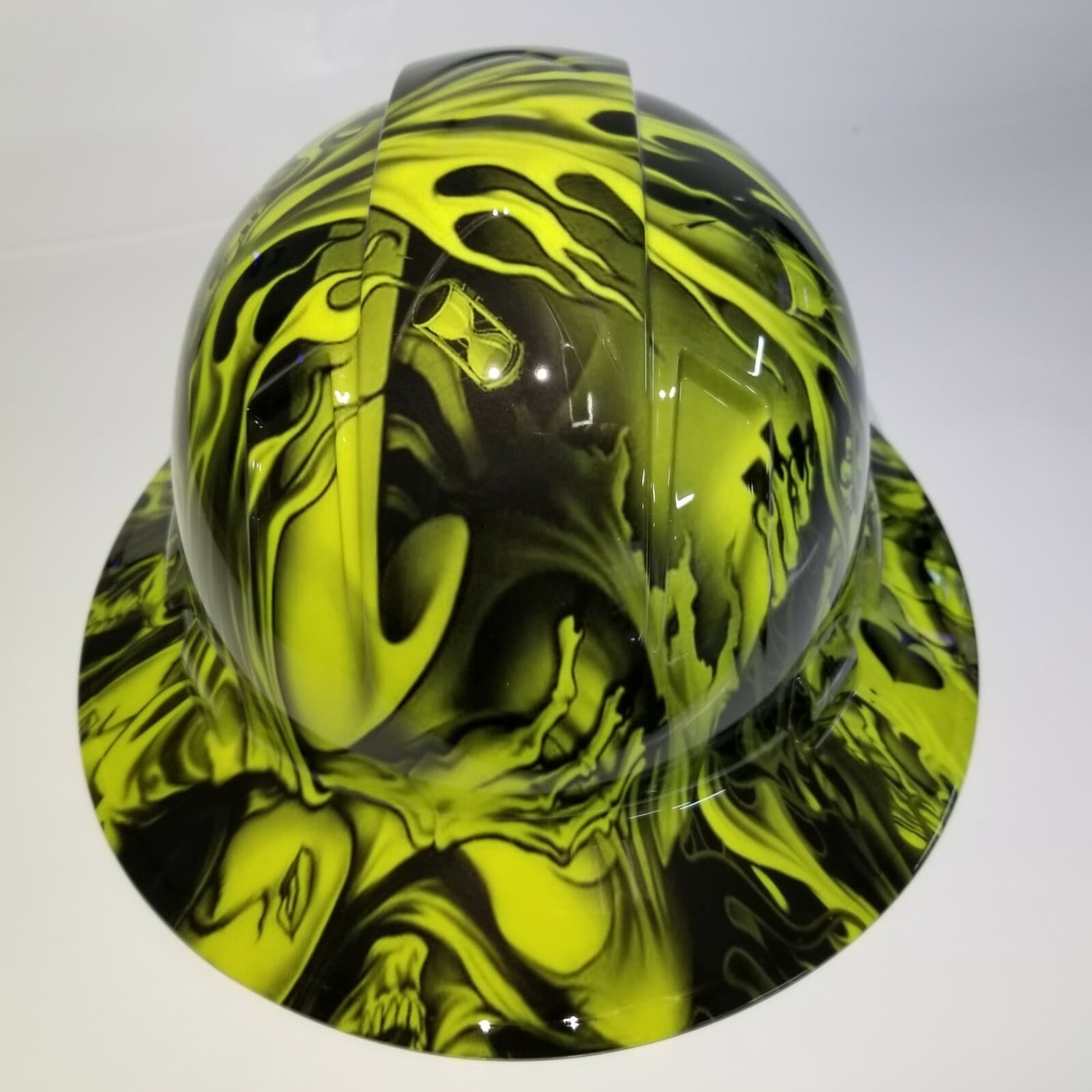 FULL BRIM Hard Hat custom hydro dipped in HI VIS GREEN ACE OF SKULLS NEW 4