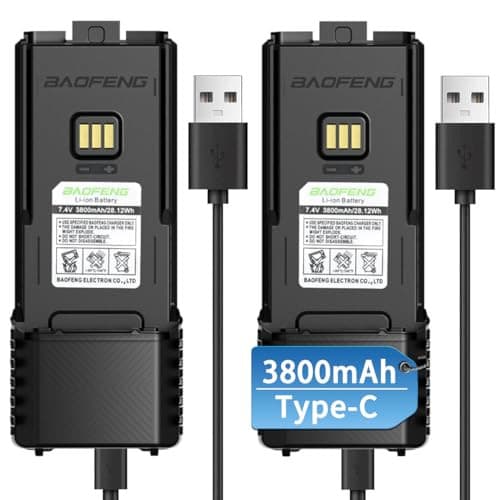 2x Baofeng 3800mAh Battery & Cable for 5RM GM-5RH UV-5G Plus UV-5RH Series