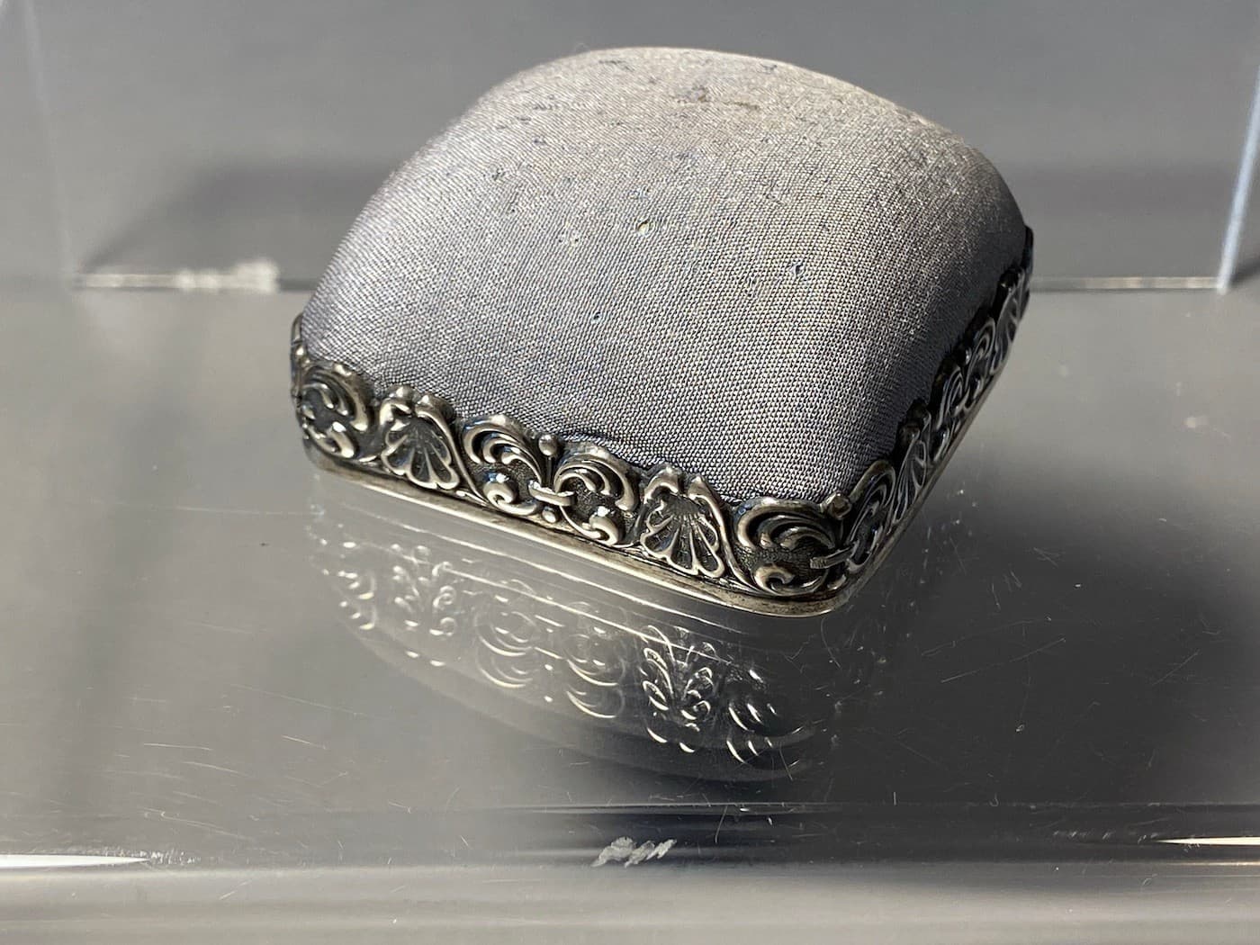 Antique Schiebler Sterling Silver Silk Pin Cushion  Sewing Tools Pincushion 5